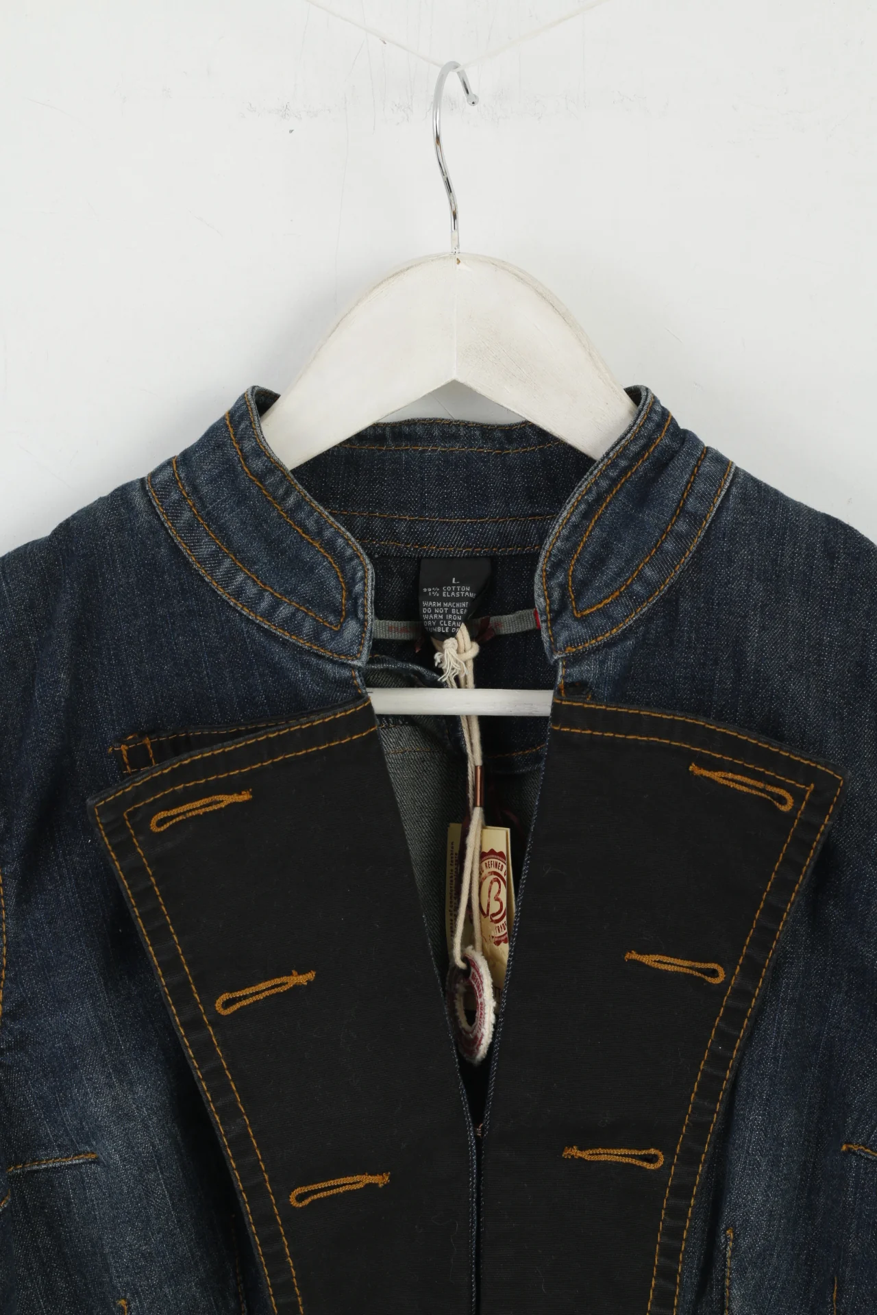 New David Bitton Women L (M) Jacket Navy Denim Cotton Stretch Casual Blazer - Image 2