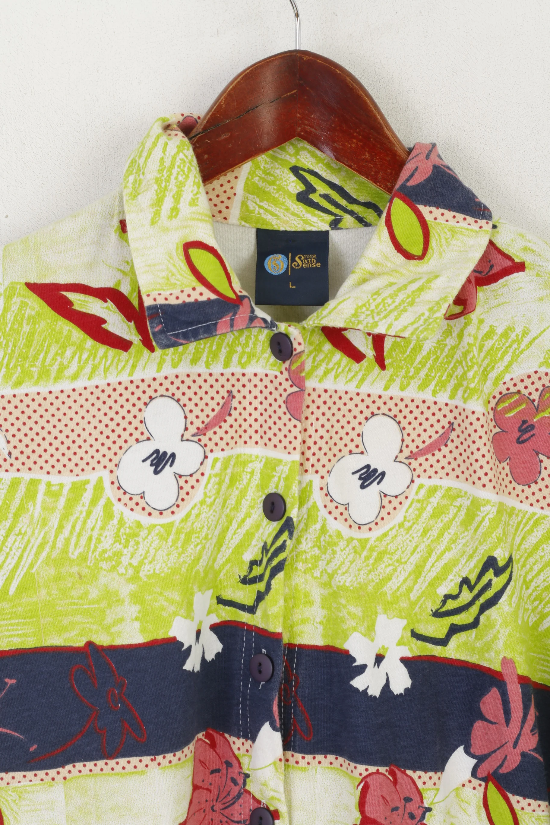 C&A Men L Casual Shirt Green Cotton  Hawaii 6 Sense Short Sleeve Summer Top - Image 2