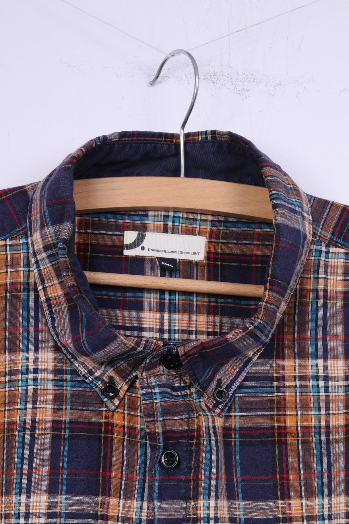 Dressmann Mens 3XL Casual Shirt Navy Cotton Checkered Long Sleeve XXXL Top - Image 2