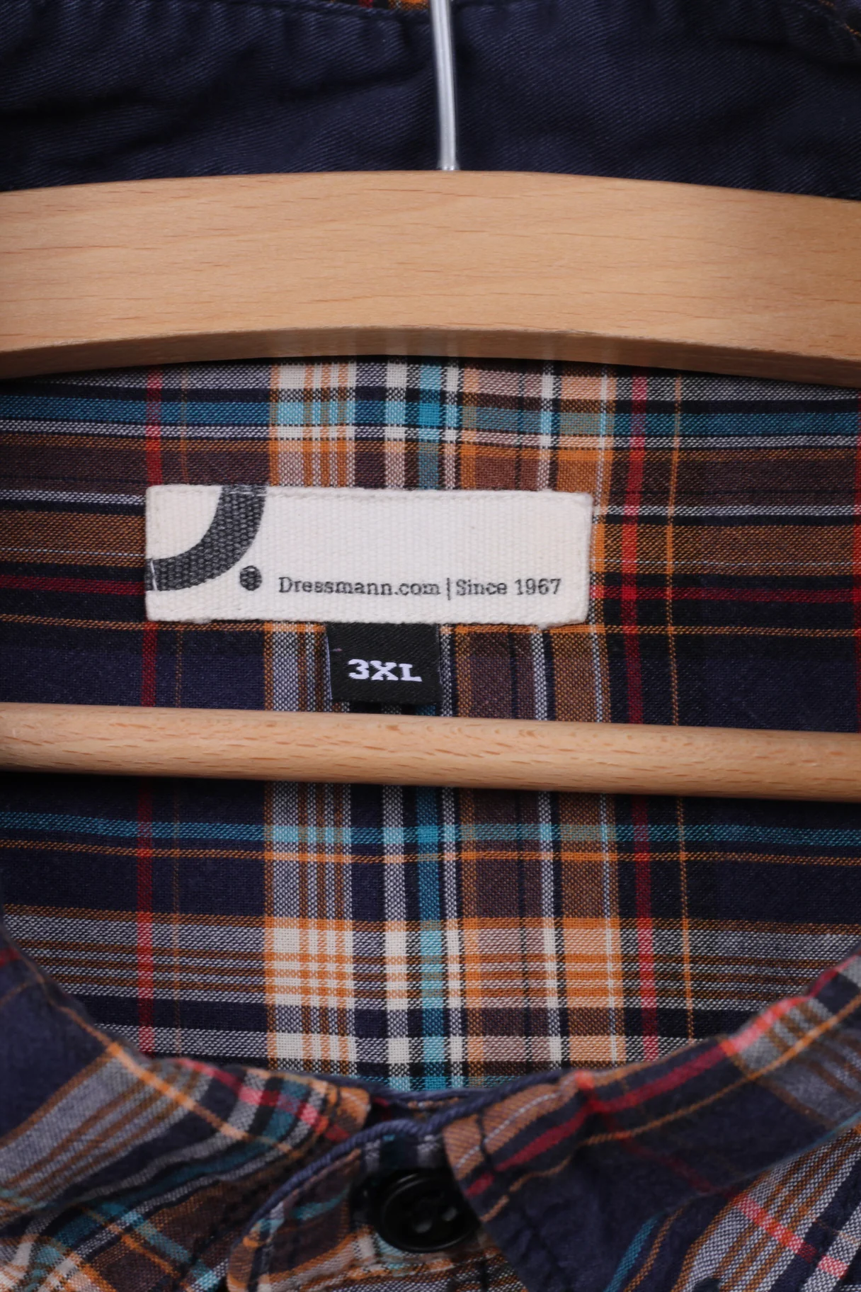 Dressmann Mens 3XL Casual Shirt Navy Cotton Checkered Long Sleeve XXXL Top - Image 5