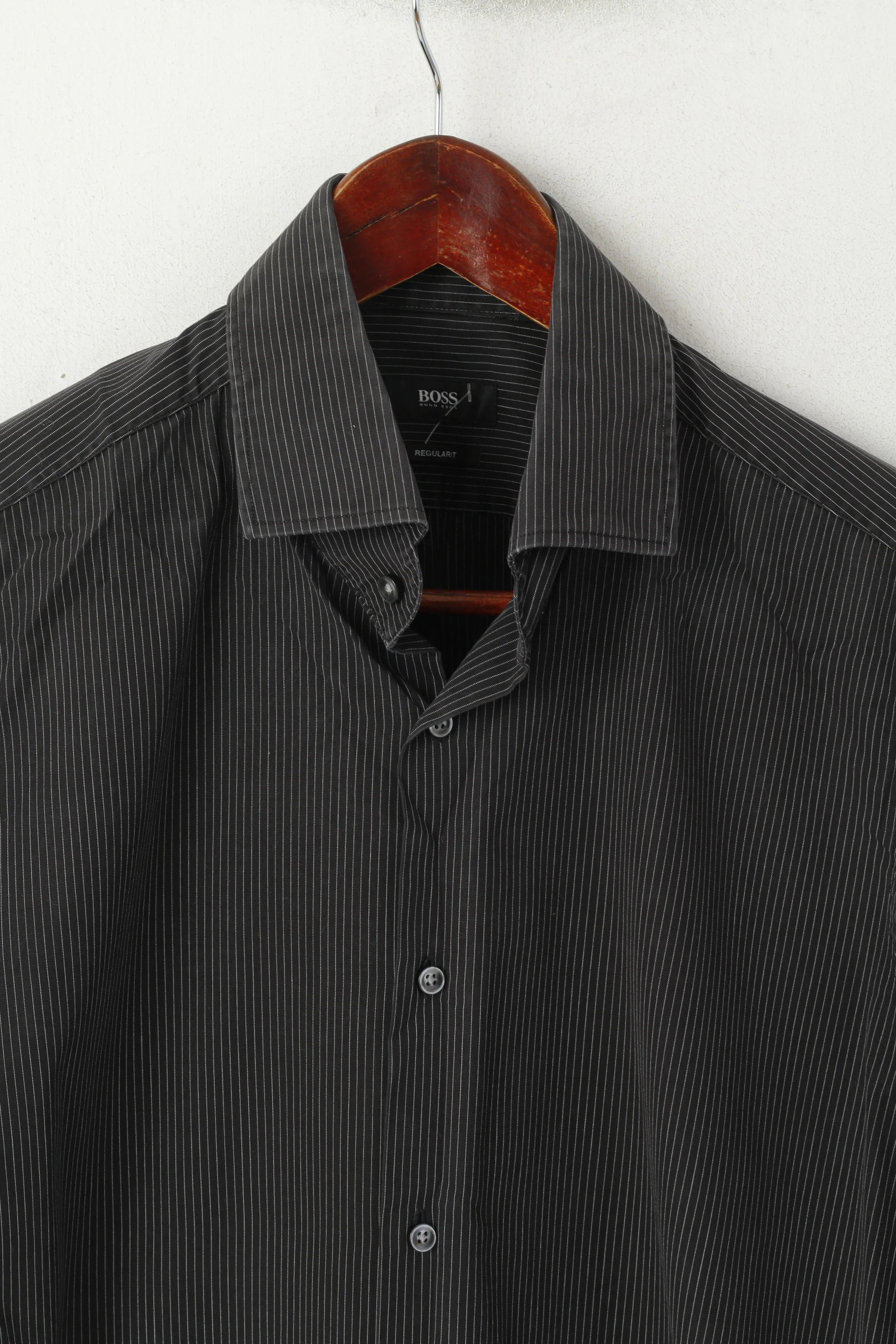 Hugo Boss Men S 40 Casual Shirt Black Striped Cotton Regular Fit Long Sleeve Top - Image 2