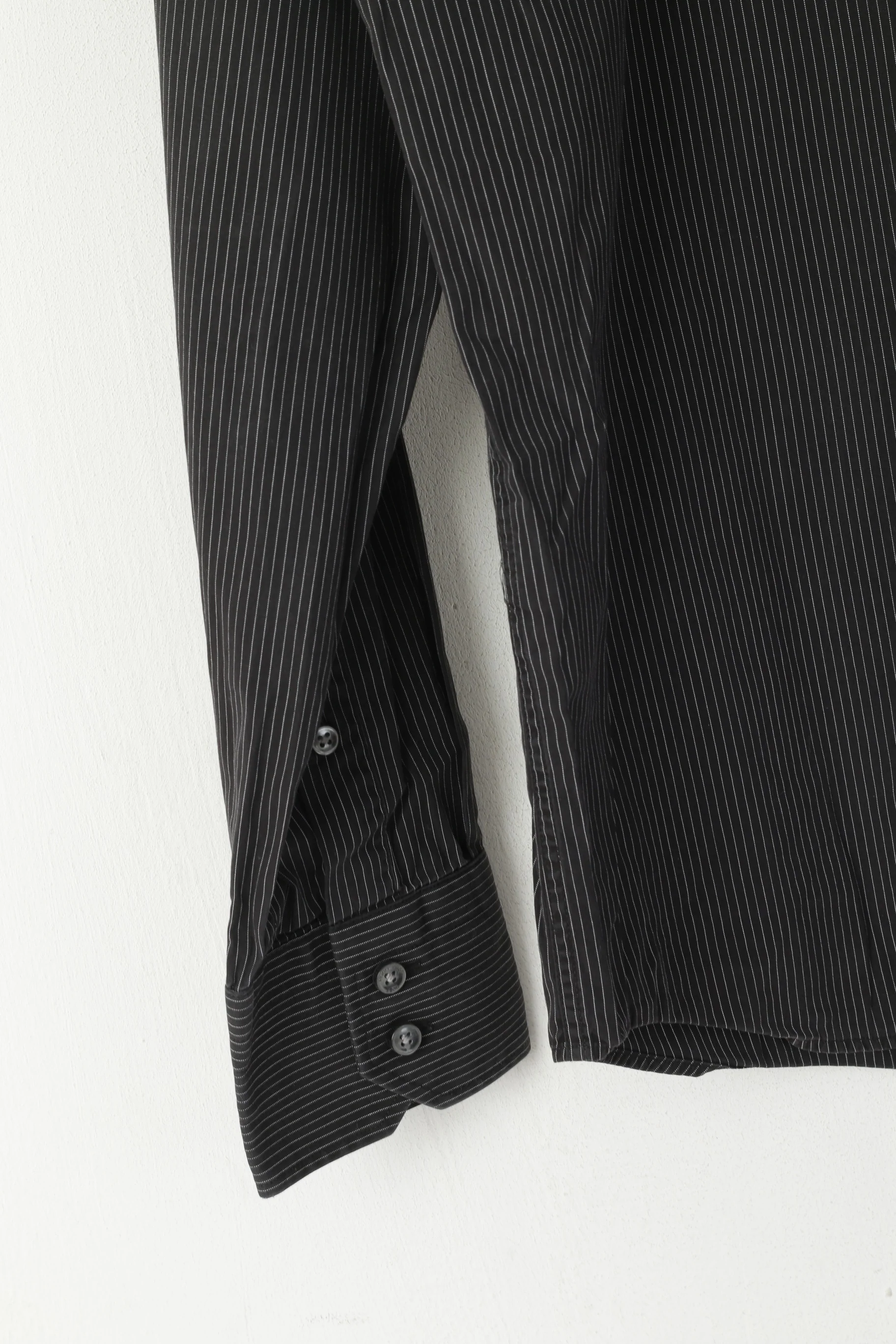 Hugo Boss Men S 40 Casual Shirt Black Striped Cotton Regular Fit Long Sleeve Top - Image 3