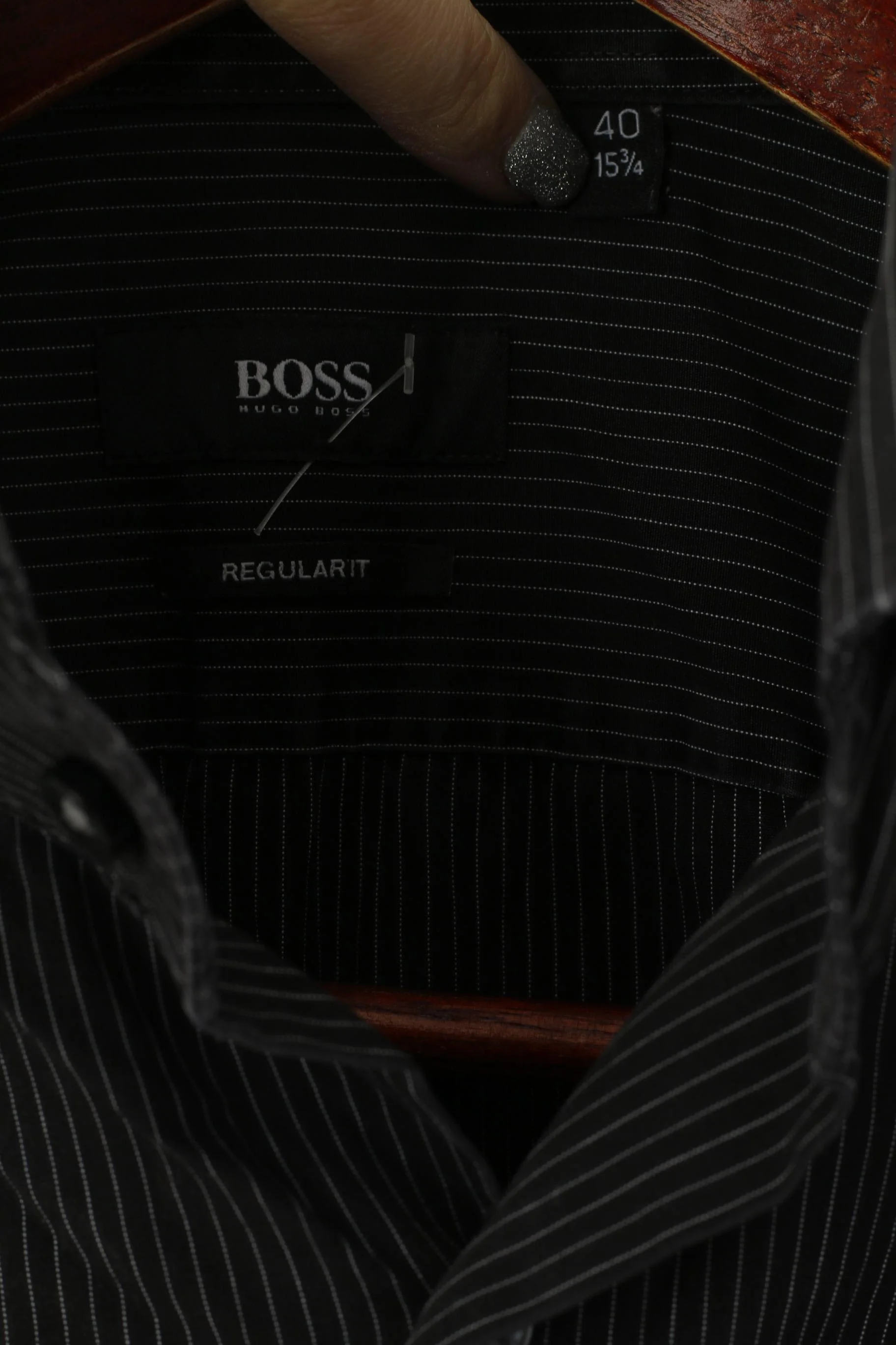 Hugo Boss Men S 40 Casual Shirt Black Striped Cotton Regular Fit Long Sleeve Top - Image 4