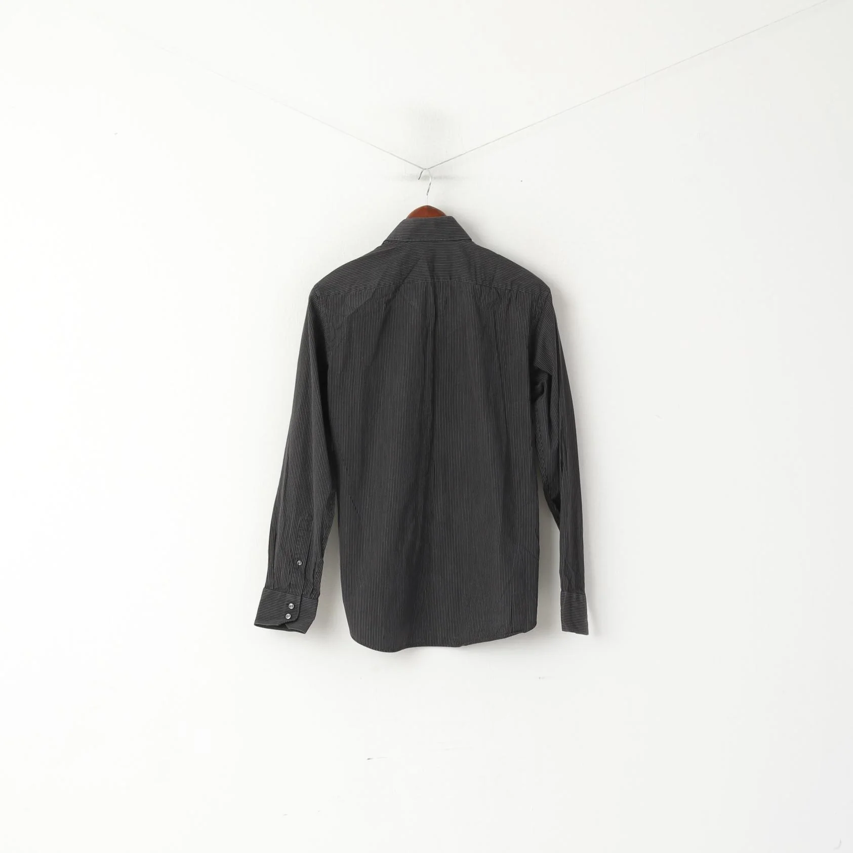 Hugo Boss Men S 40 Casual Shirt Black Striped Cotton Regular Fit Long Sleeve Top - Image 6