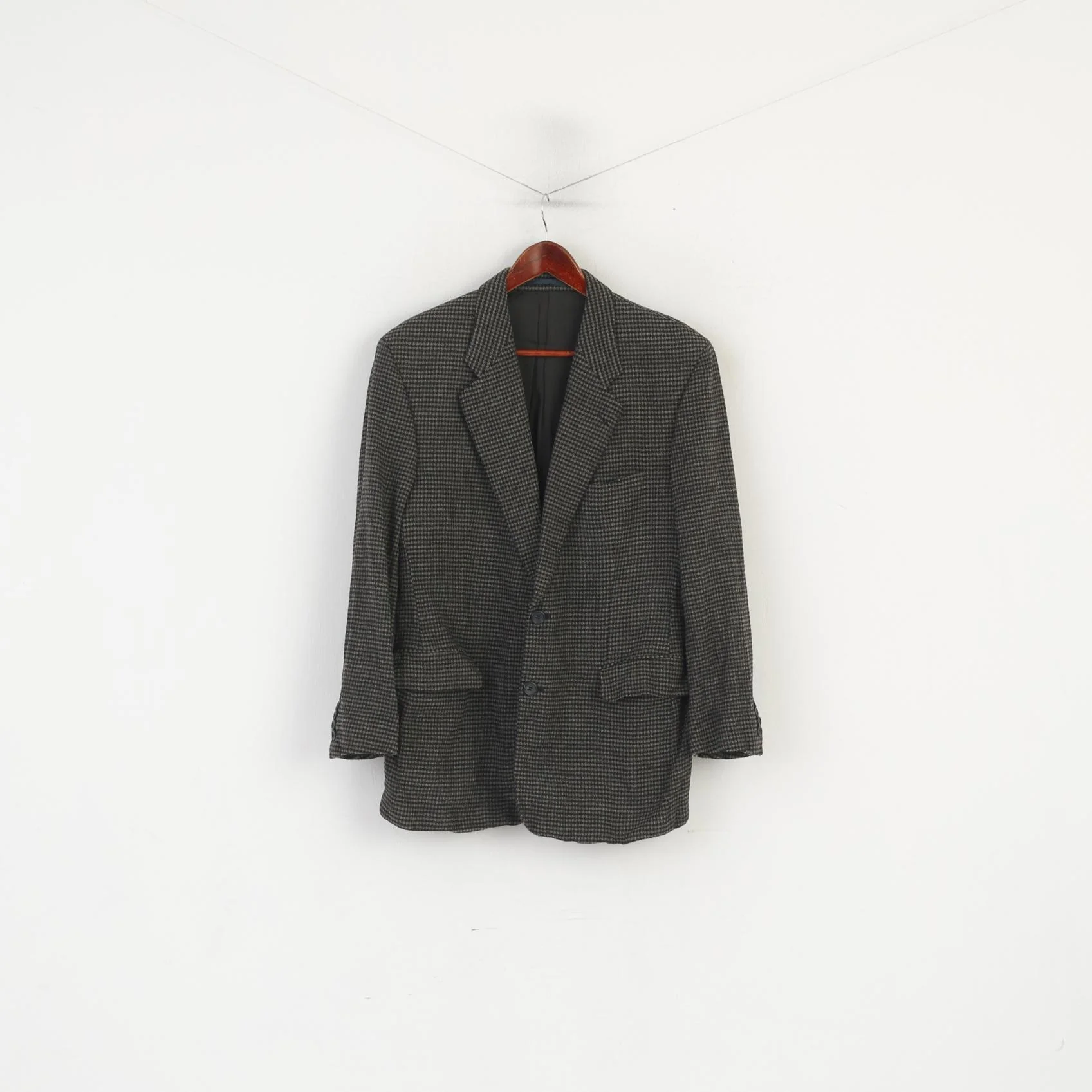 Strellson Men 54 44 Blazer Vintage Black Green Houndstooth Wool Bayard Kalif Lanificio Cerruti Jacket