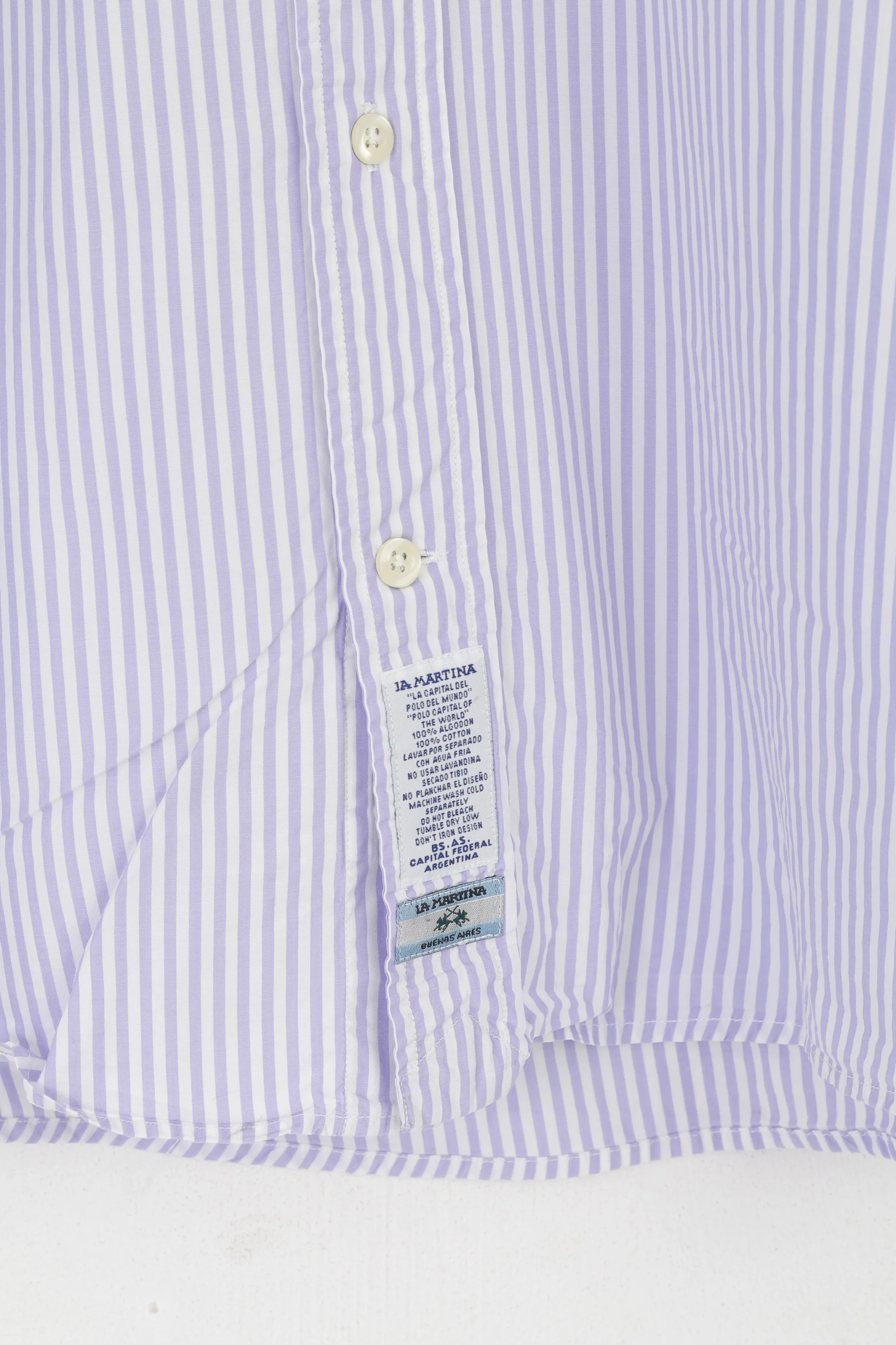 La Martina Men XXL Casual Shirt Purple White Striped Cotton Short Sleeve Top - Image 3