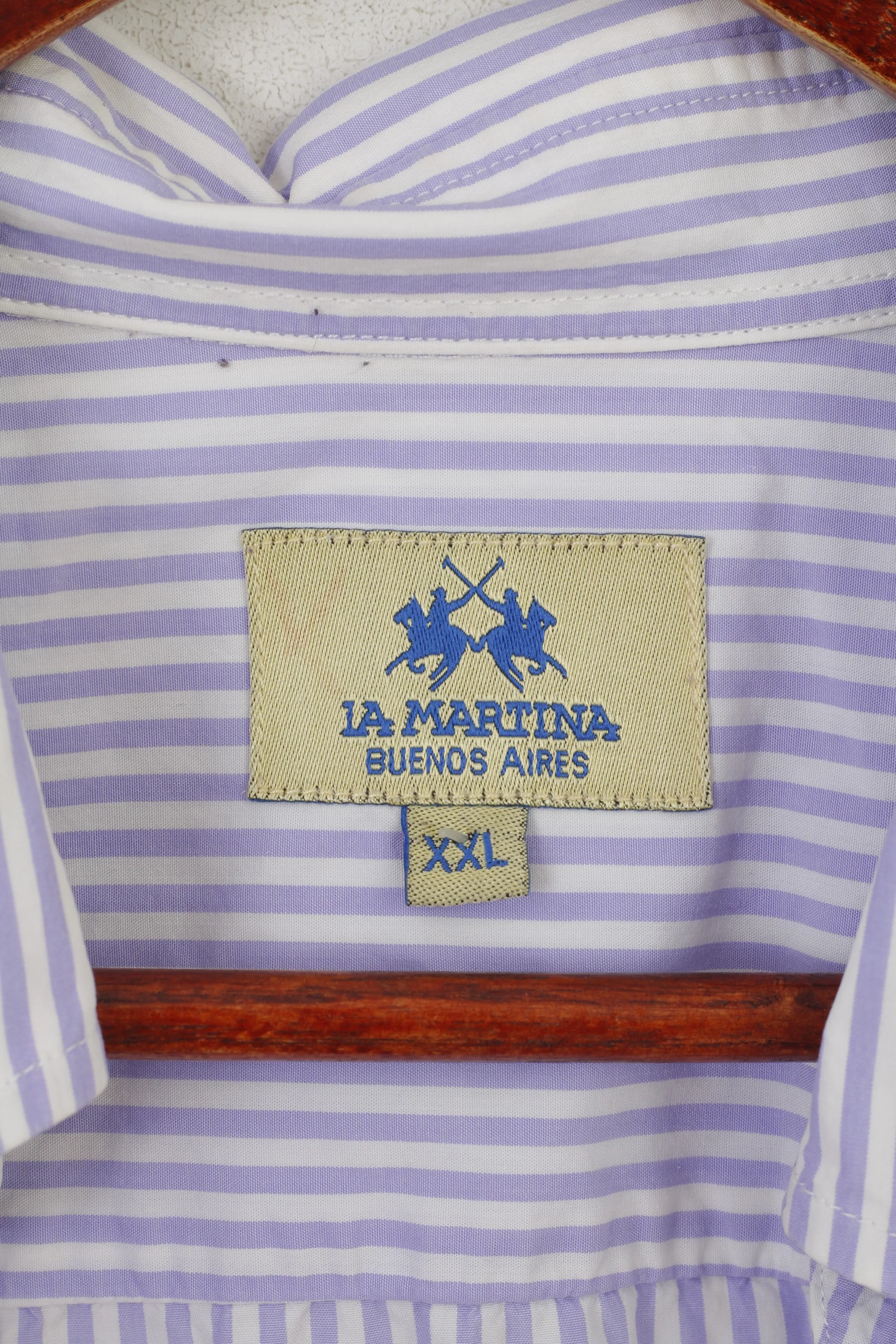 La Martina Men XXL Casual Shirt Purple White Striped Cotton Short Sleeve Top - Image 4