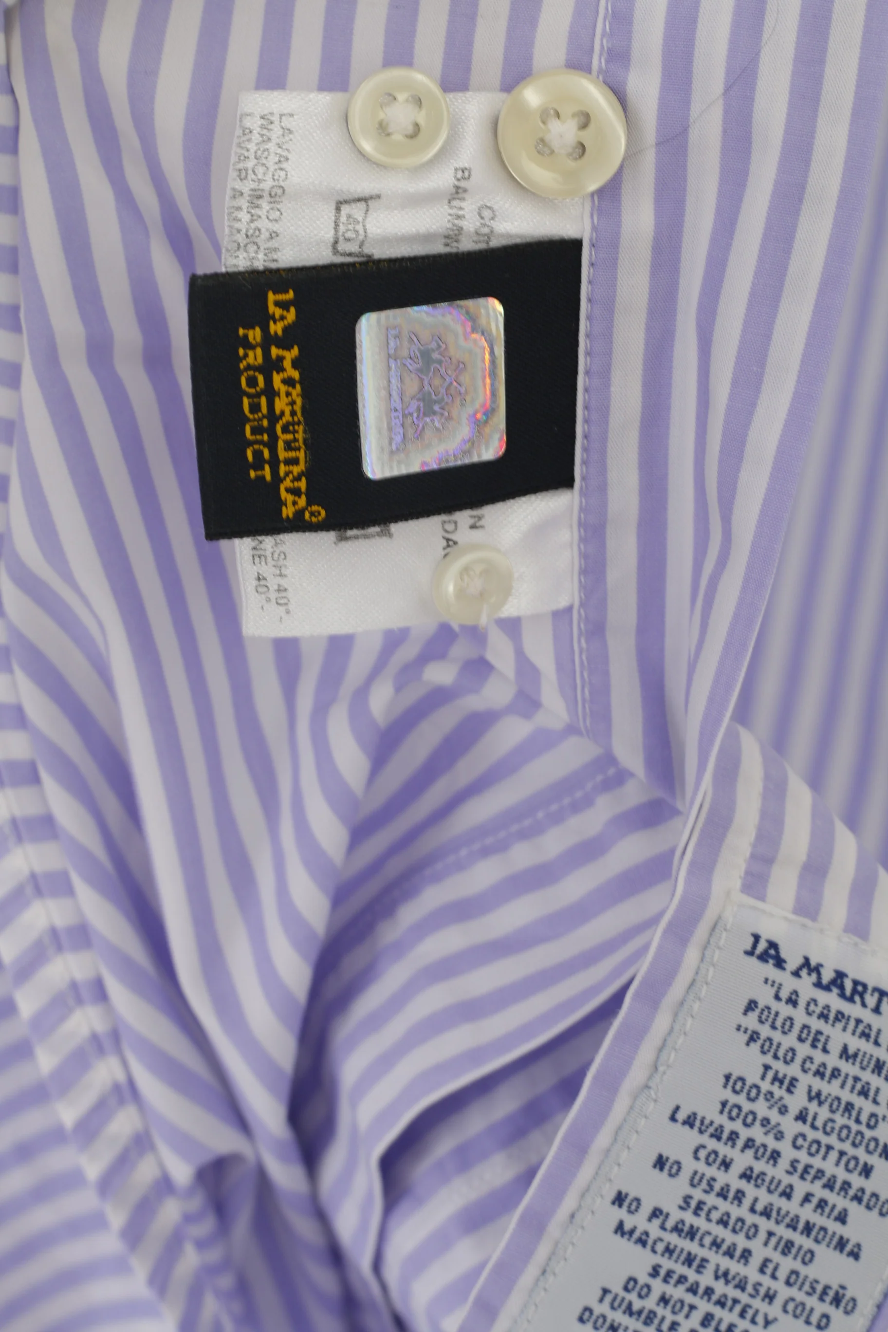 La Martina Men XXL Casual Shirt Purple White Striped Cotton Short Sleeve Top - Image 5
