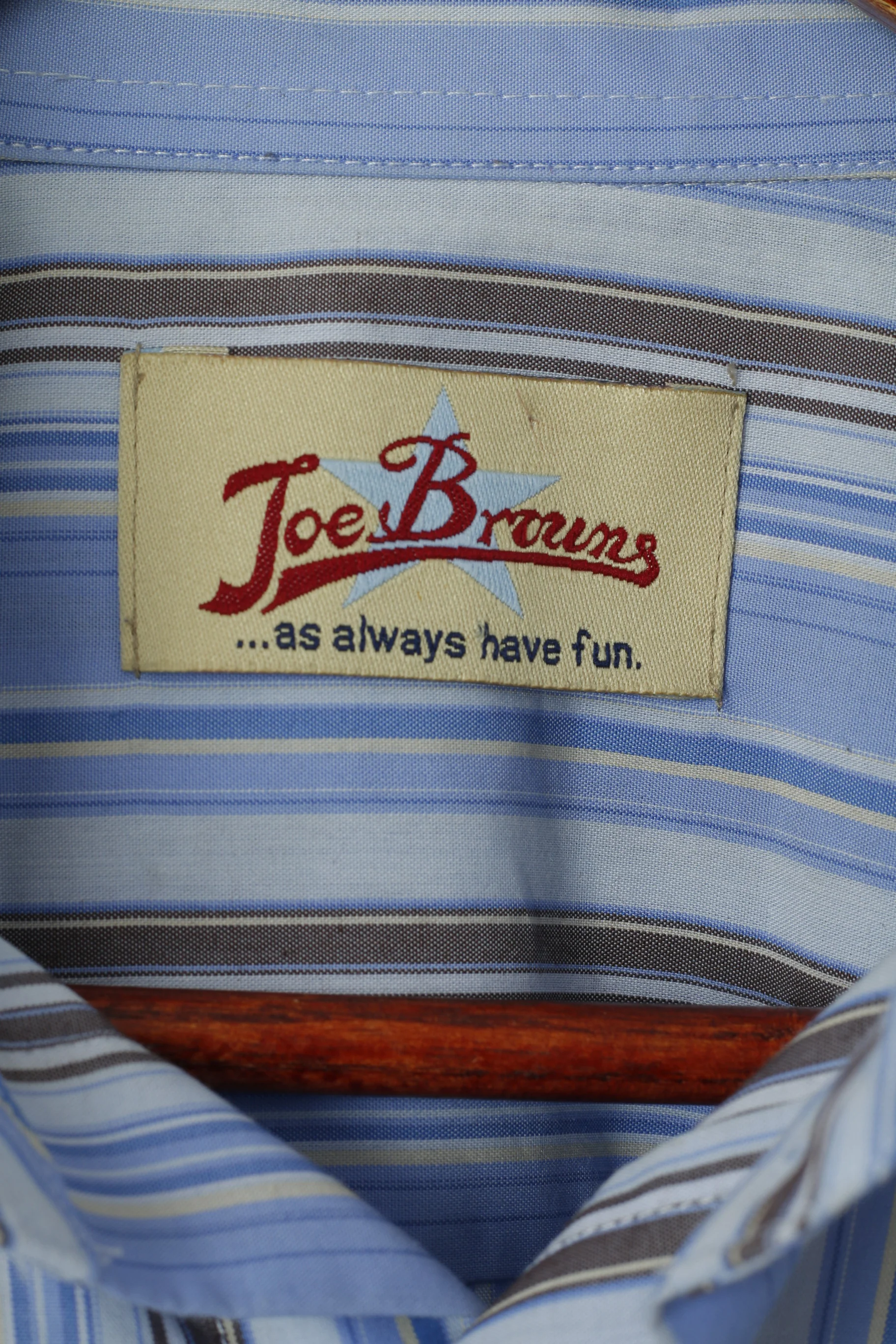 Joe Browns Men L Casual Shirt Blue Striped Cotton Long Sleeve Classic Top - Image 4