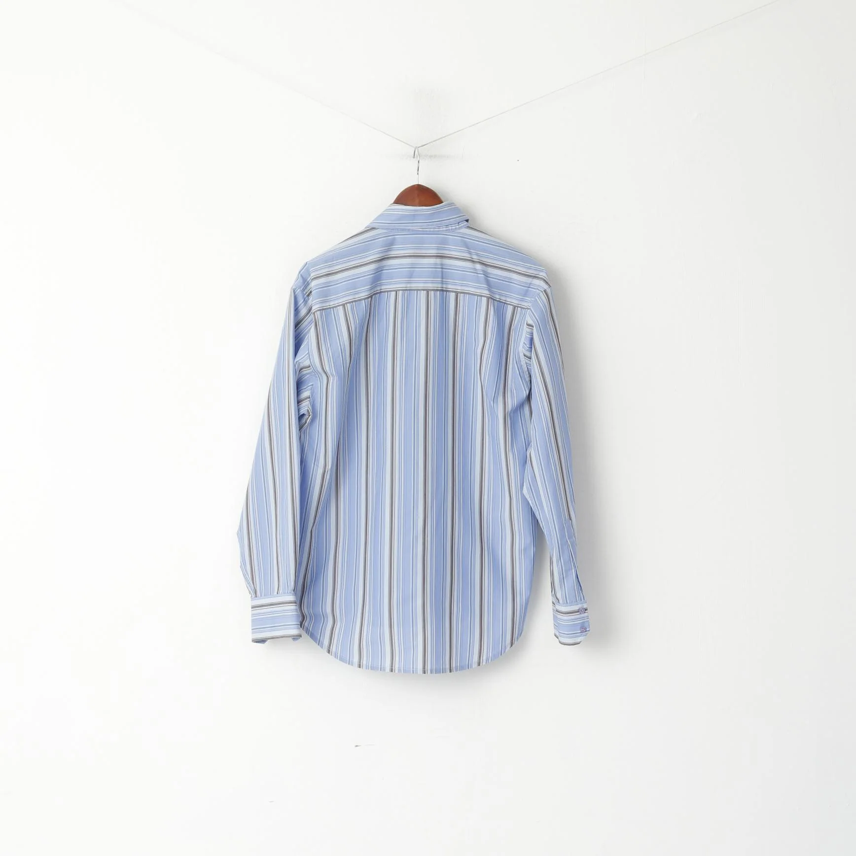 Joe Browns Men L Casual Shirt Blue Striped Cotton Long Sleeve Classic Top - Image 6