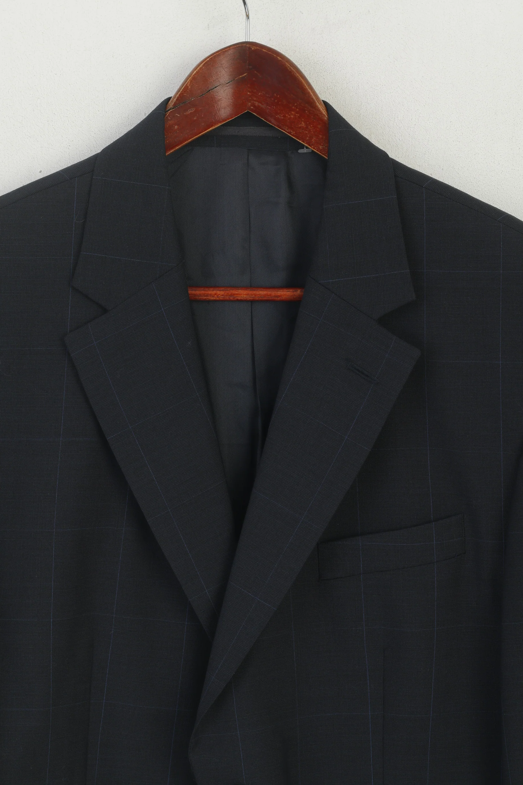 Austin Reed Men 42 Short Blazer Navy Check Wool Single Berasted Jacket - Image 2