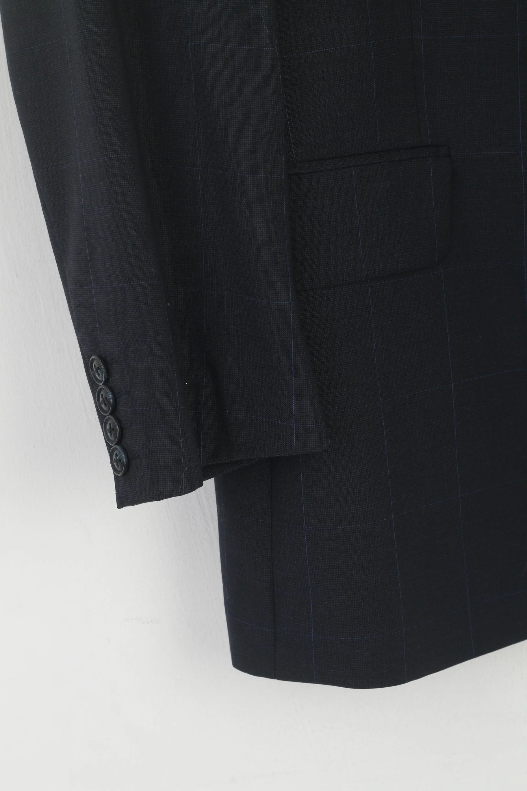 Austin Reed Men 42 Short Blazer Navy Check Wool Single Berasted Jacket - Image 3