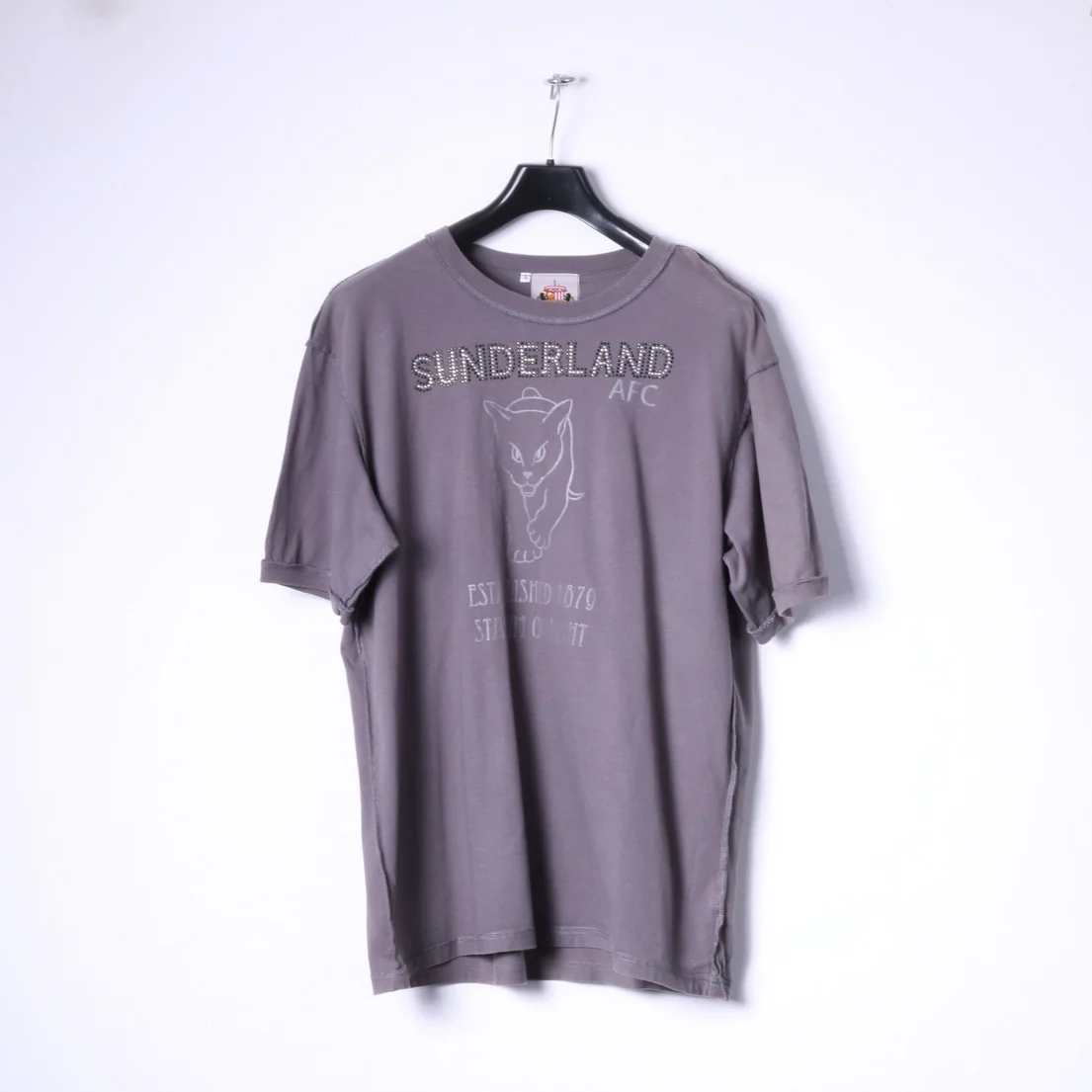 Sunderland AFC Mens L T-Shirt Grey Cotton Logo Football Club Top