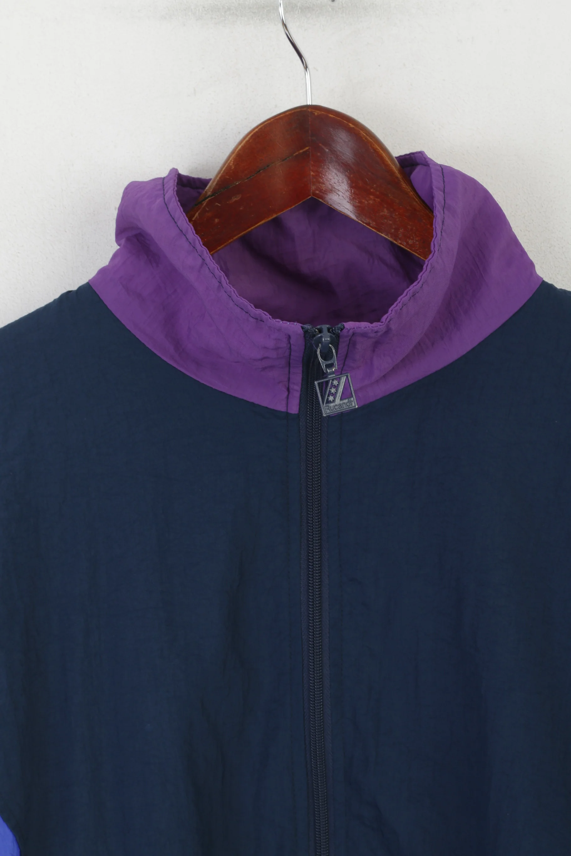 Rucanor Men 42/44 M/L Track Jacket Purple Vintage Nylon Oldschool Zip Up Top - Image 2