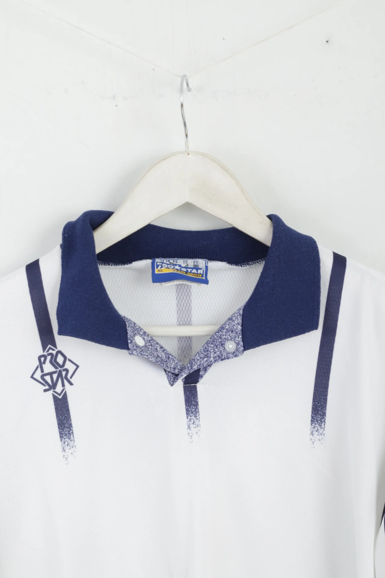 PROSTAR Team Spirit Men XL Polo Shirt White Football Long Sleeve Retro Top - Image 2