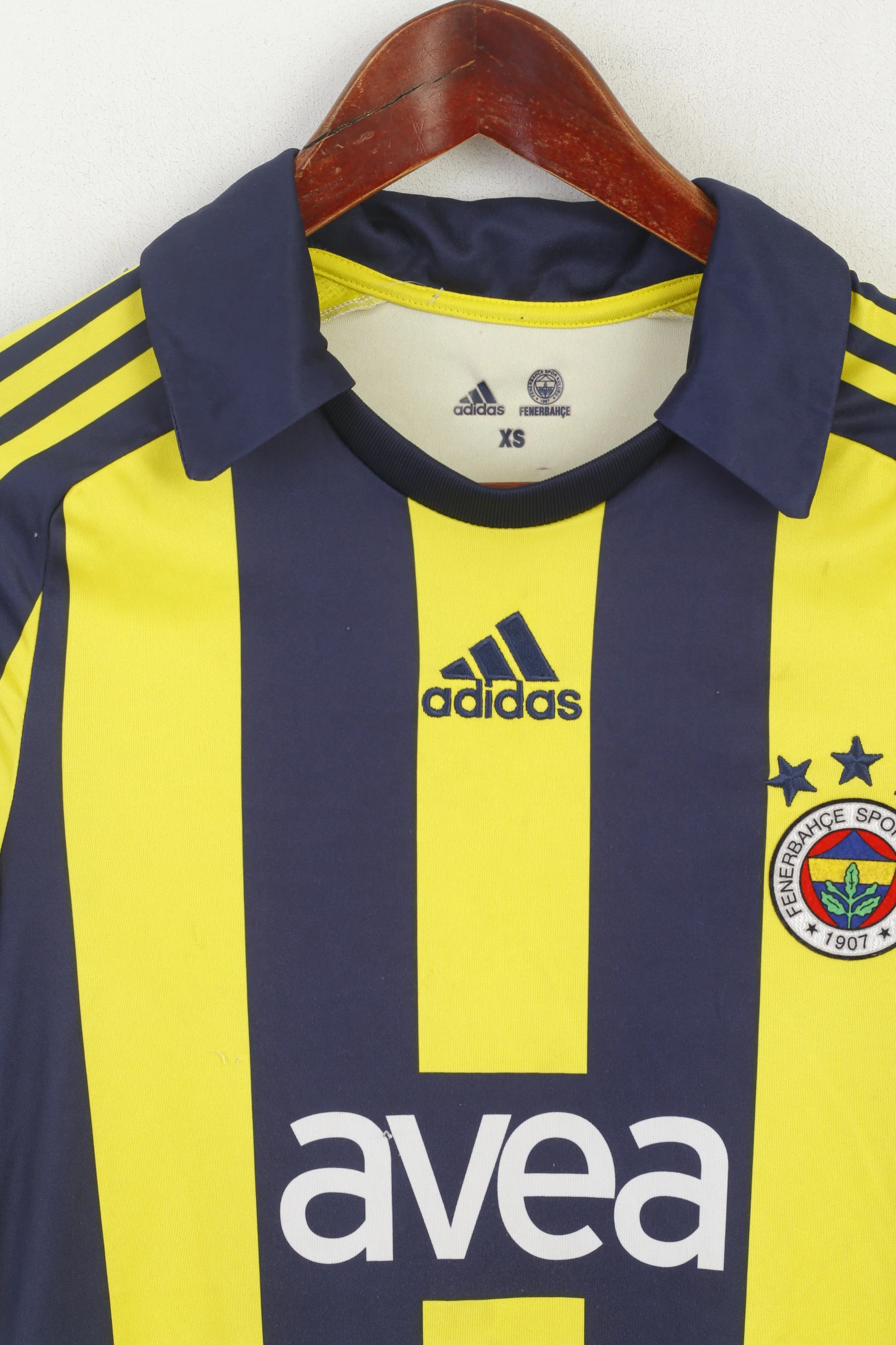 Adidas Fenerbahce Men XS Polo Shirt Navy Striped Football Spor Kulübü Turkish Top - Image 2