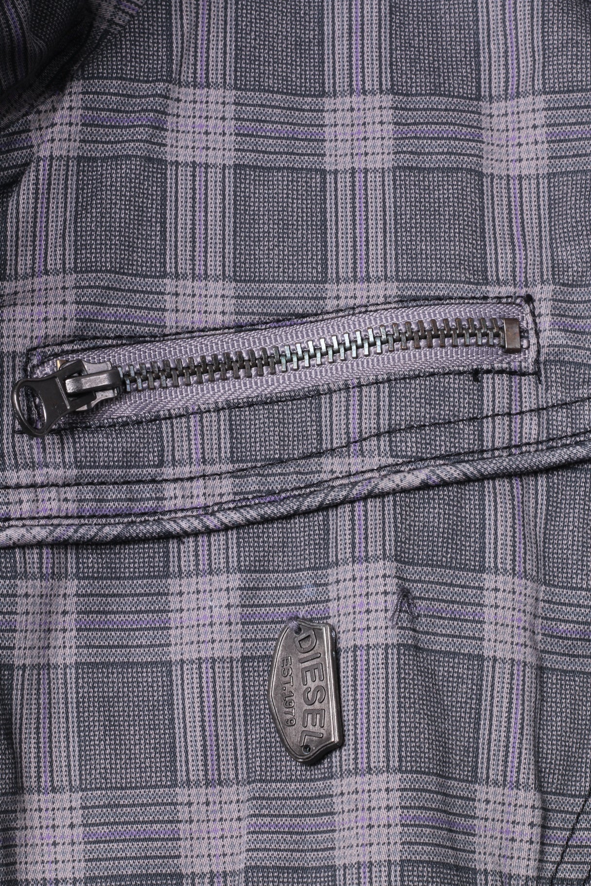 Diesel Womens M (S) Jacket Grey Check Cotton Multi Pockets Full Zippered Top - Image 4