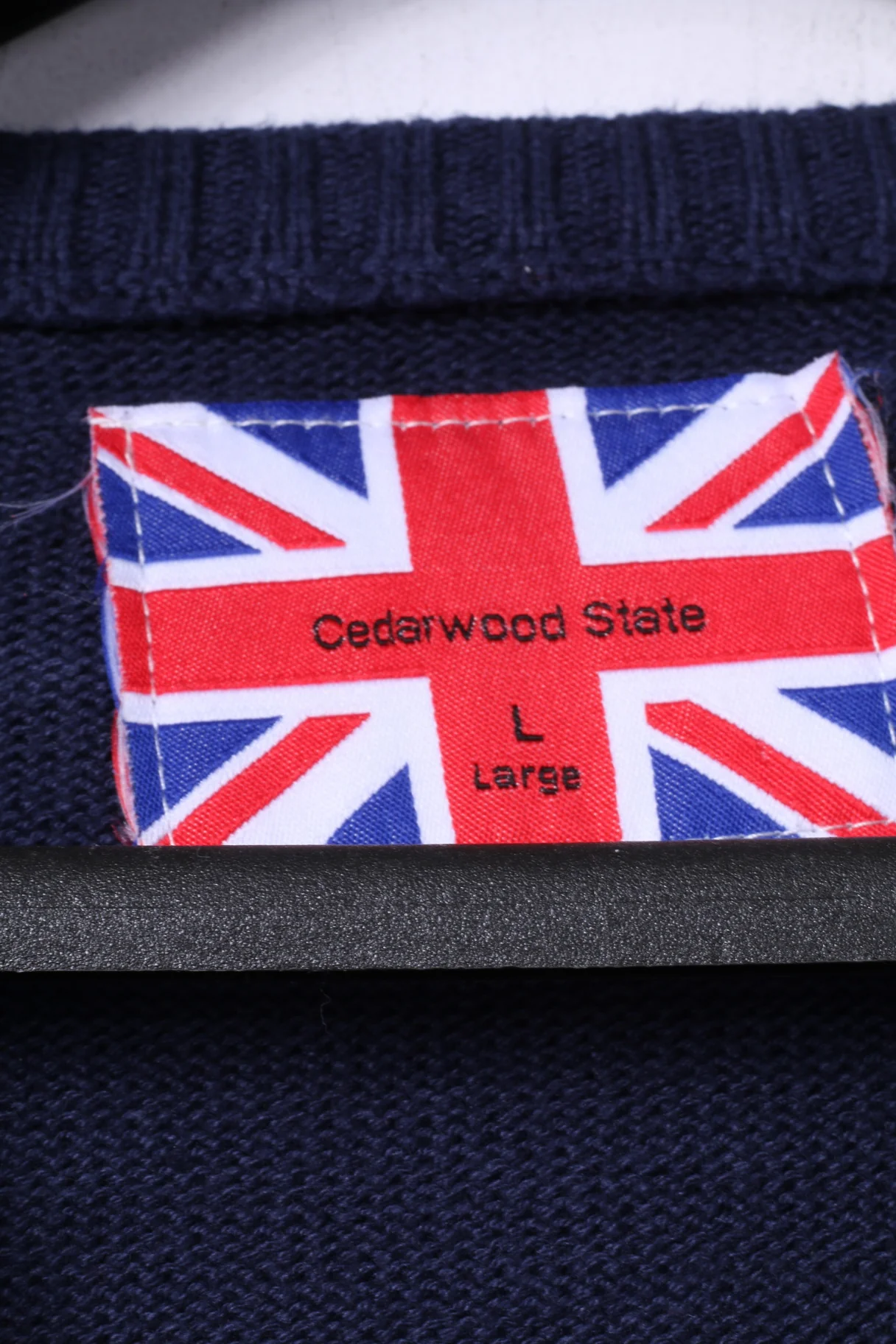 Cedarwood State Womens L Jumper Navy Cotton England Flag Sweater - Image 3
