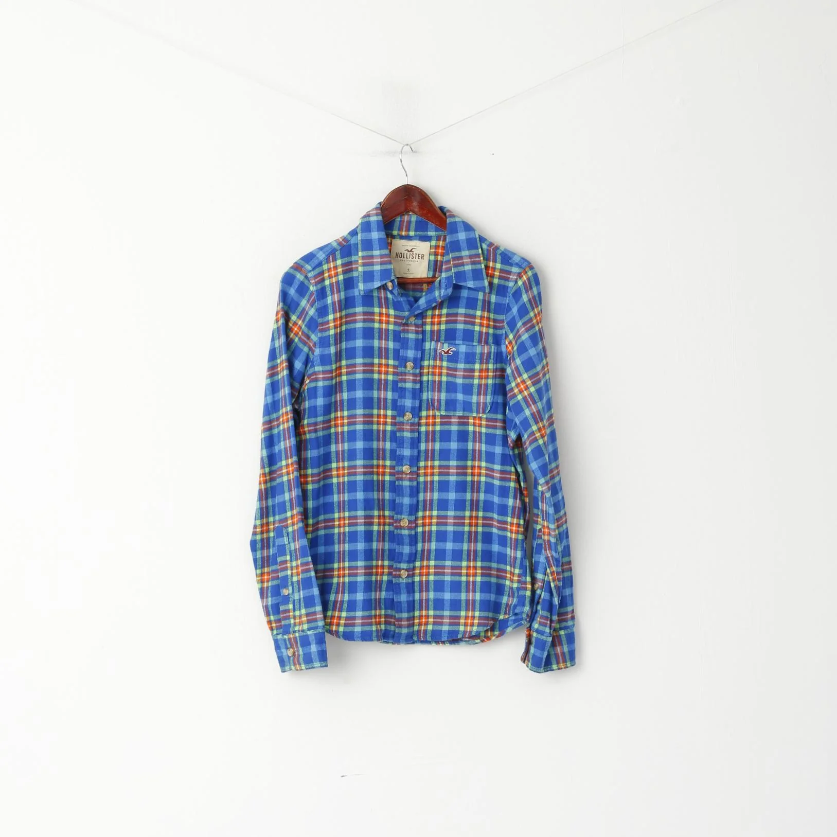 Hollister Men S Casual Shirt Blue Check Cotton Soft Flanel Long Sleeve Top