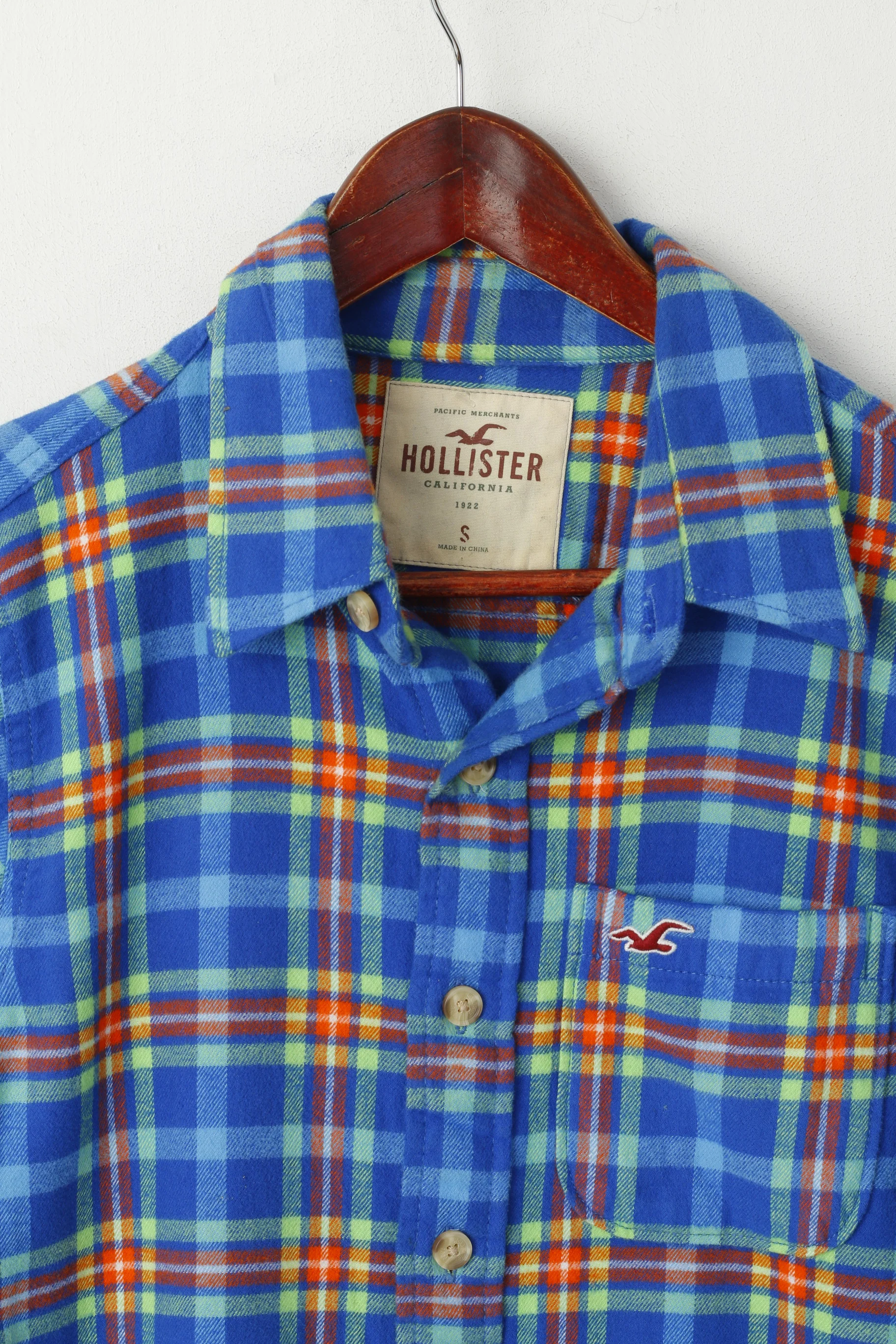 Hollister Men S Casual Shirt Blue Check Cotton Soft Flanel Long Sleeve Top - Image 2