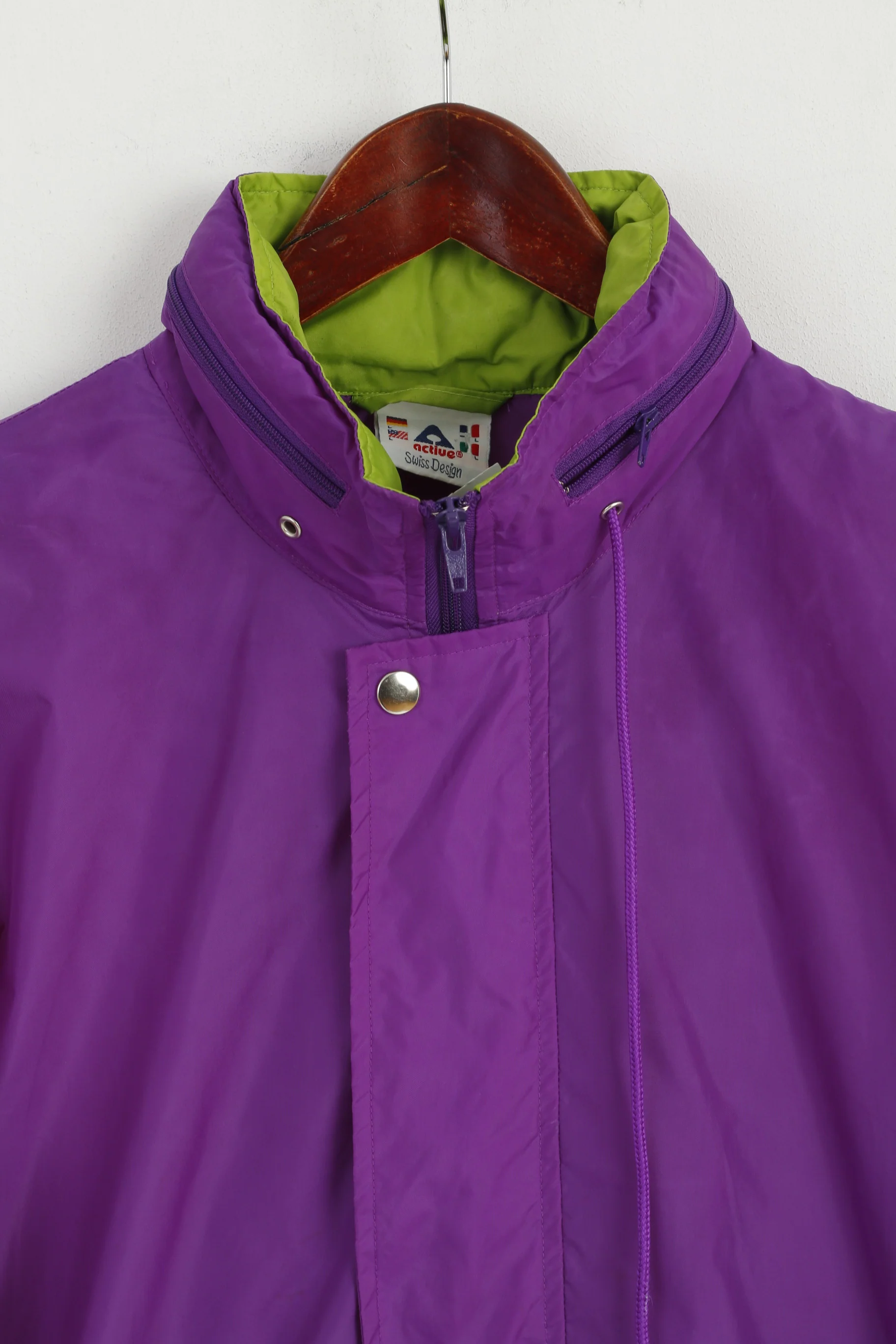 Active Men L Rain Jacket Purple Pullover Nylon Waterproof Retro Hidden Hood Top - Image 2