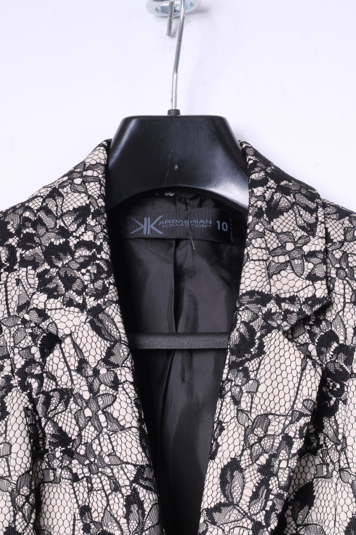 Kardashian Kollection Womens 10 S Blazer Beige Black Lace Casual Jacket - Image 2