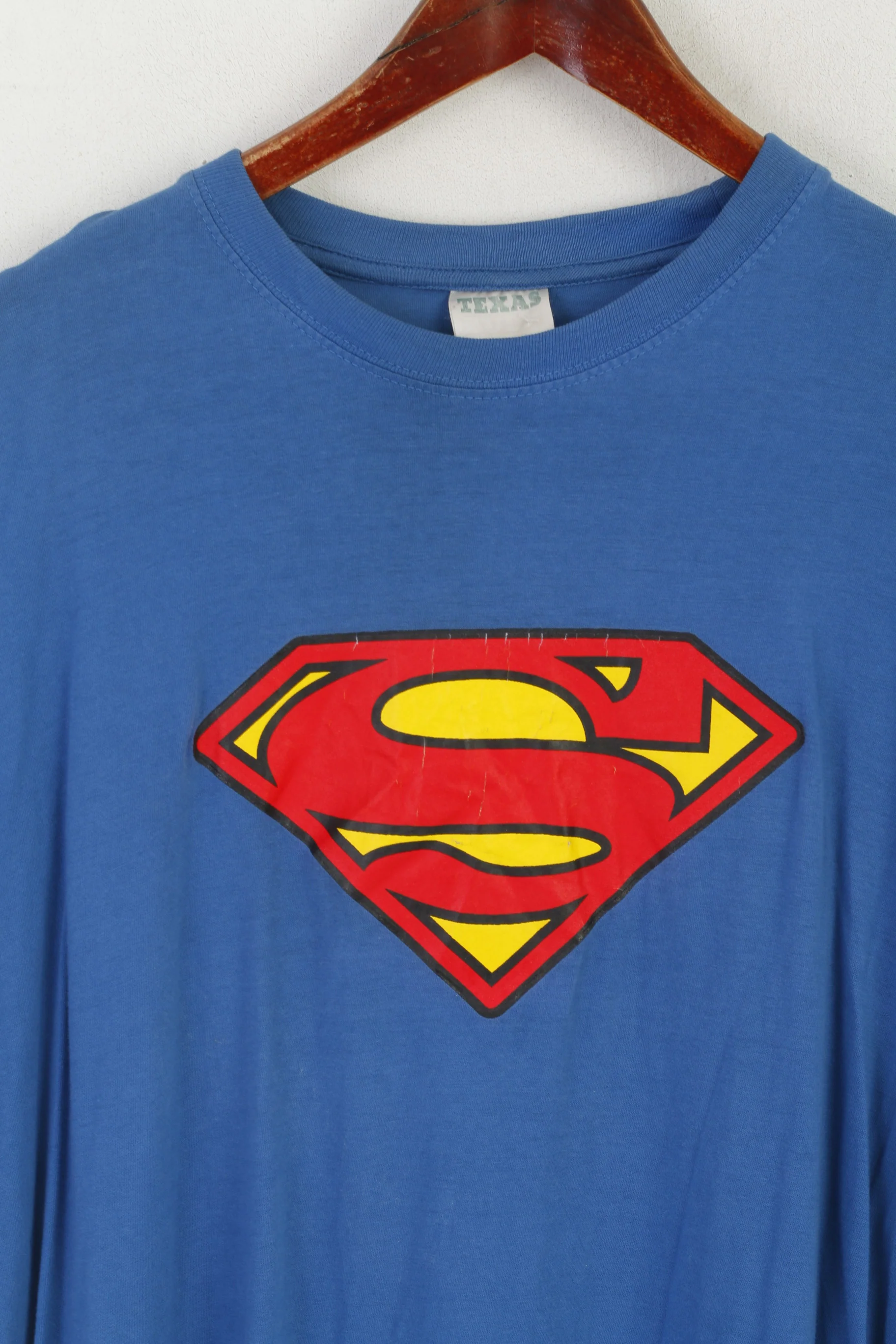 Texas Men M T- Shirt Blue Cotton Graphic Superman Vintage Crew Neck Top - Image 2