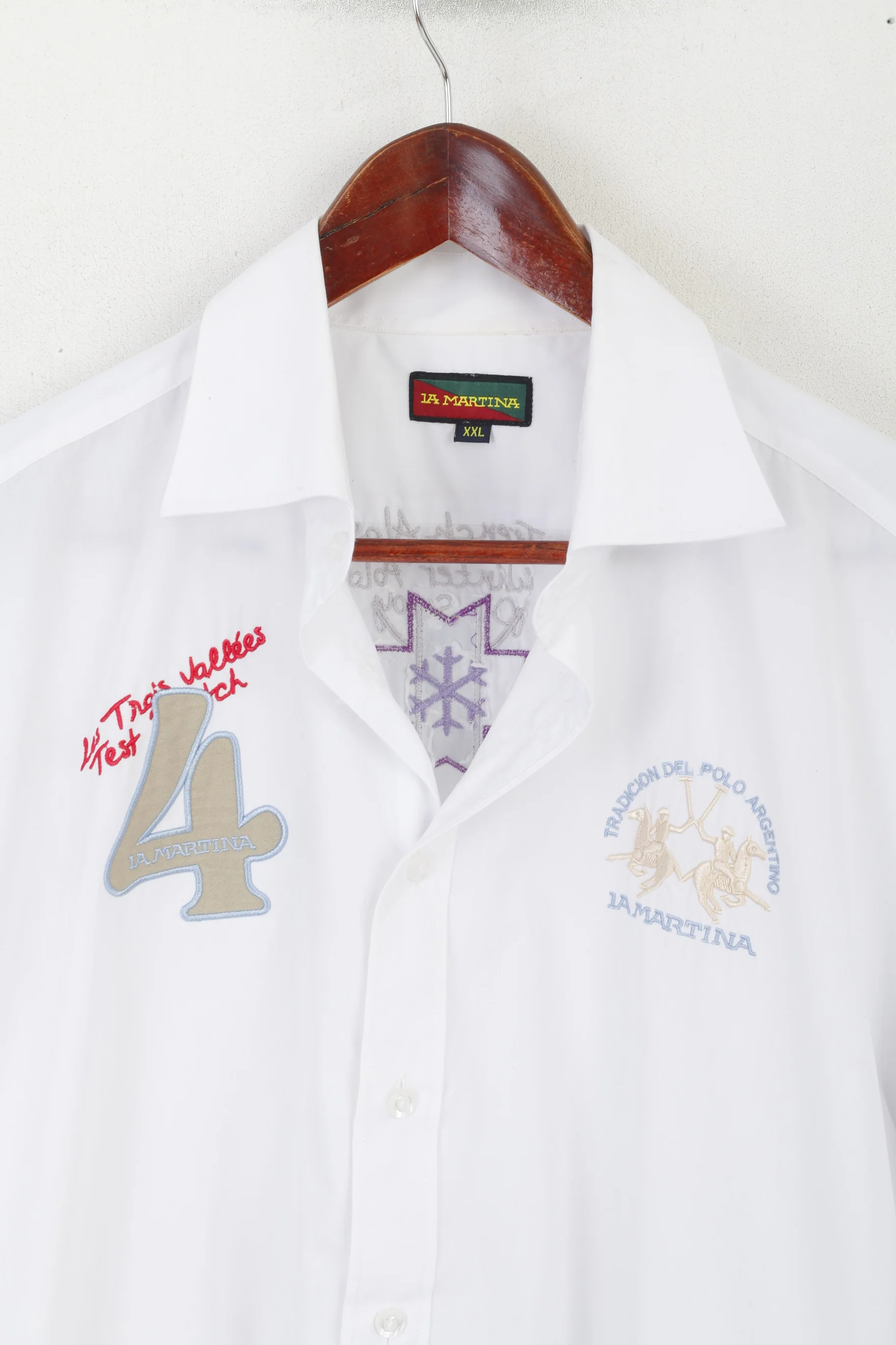 La Martina Men XXL Casual Shirt White Cotton #4 Polo Argentino French Alps Top - Image 2