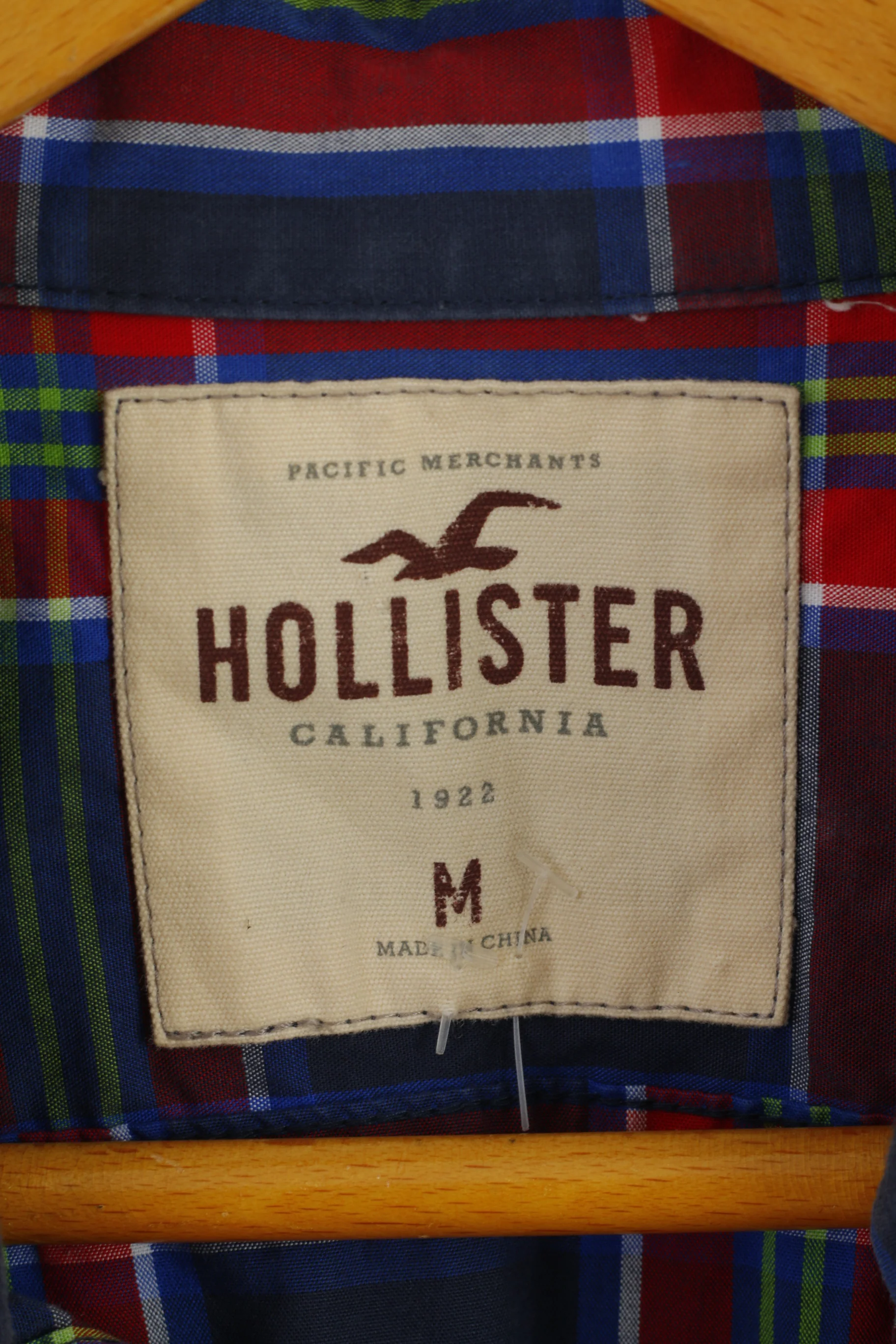 Hollister Men M Casual Shirt Navy Red Check Cotton Buttons Down Collar Top - Image 4