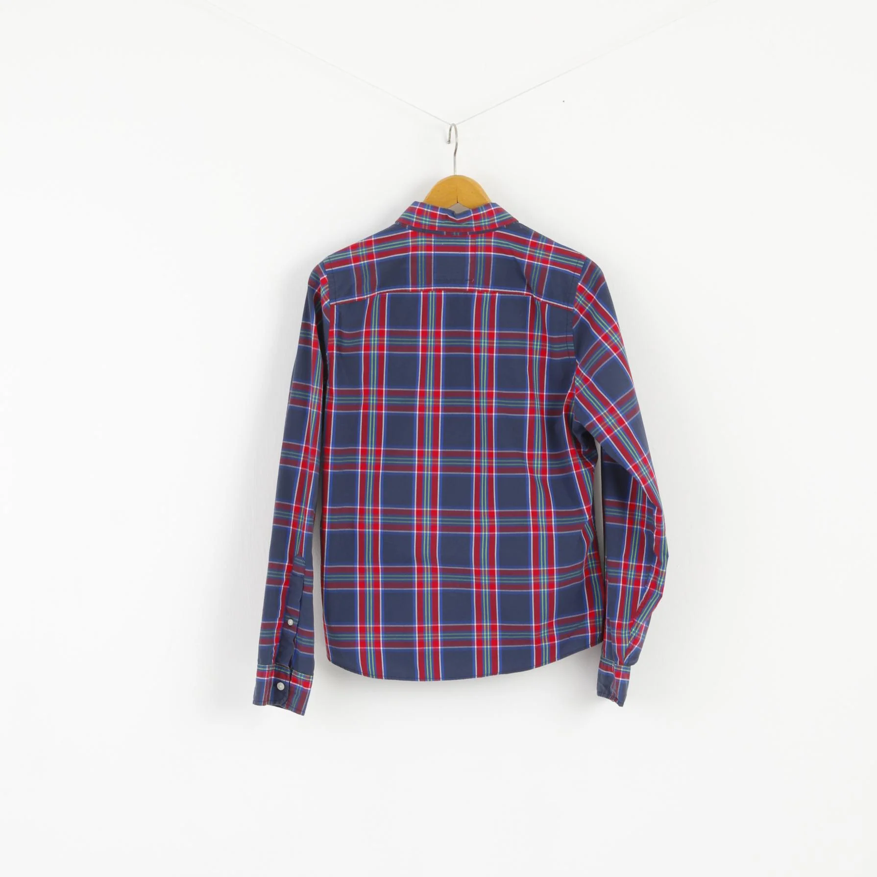 Hollister Men M Casual Shirt Navy Red Check Cotton Buttons Down Collar Top - Image 6