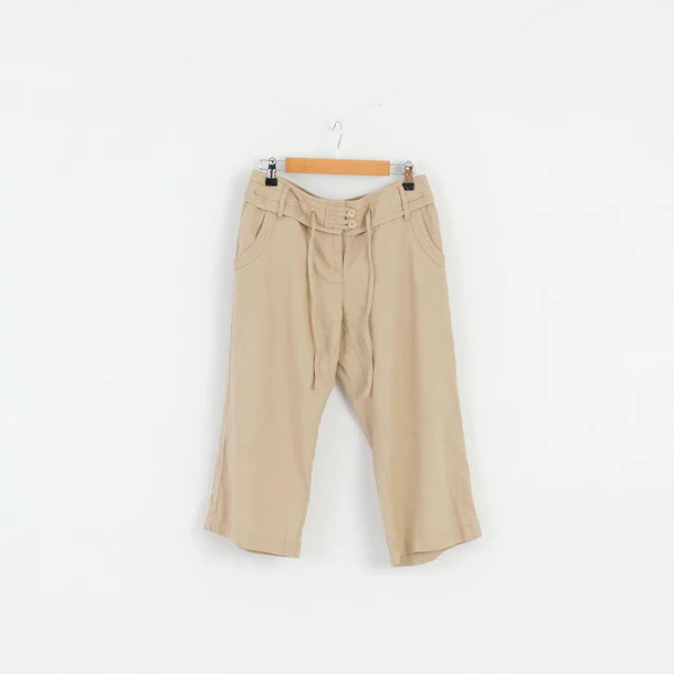 Next Petite Womens 36 8 S Capri Pants Beige Linen Blend Summer Trousers