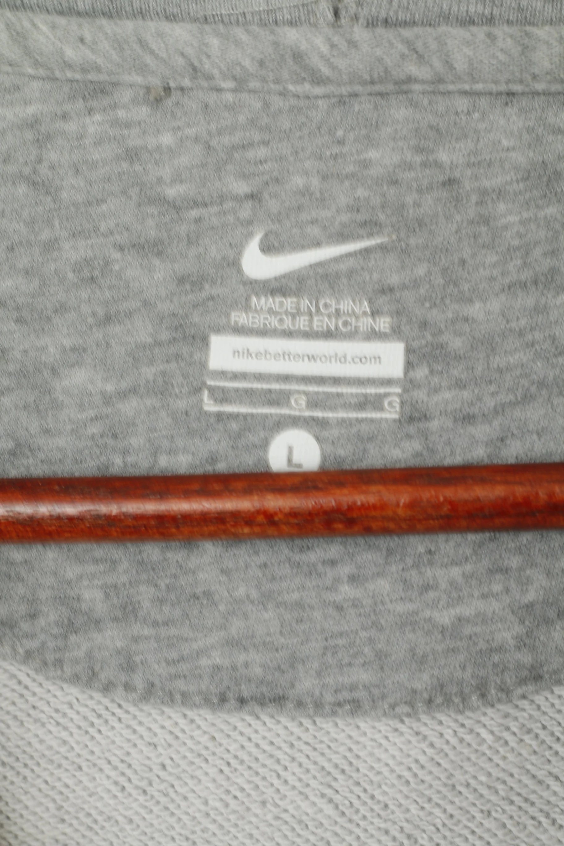 Nike Women L Sweatshirt Grey Cotton Full Zipper Hooded Activewear Top - Image 4