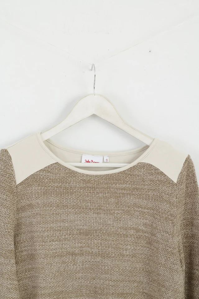 John Baner Womens 40/42 M Jumper Beige Cotton Blend Crew Neck Sweater - Image 2