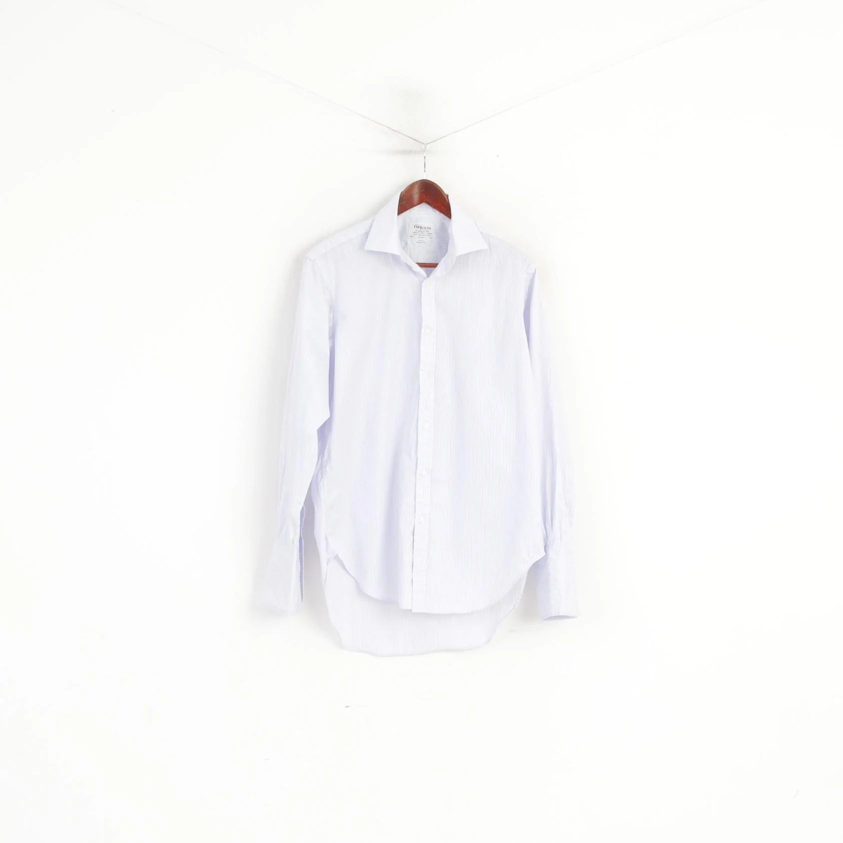 T.M. Lewin Men 15.5 33 L Casual Shirt Blue STriped Cotton Cuff Long Sleeve Luxury Top