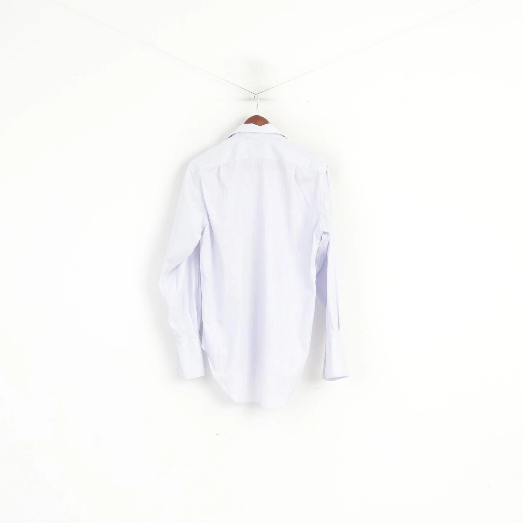 T.M. Lewin Men 15.5 33 L Casual Shirt Blue STriped Cotton Cuff Long Sleeve Luxury Top - Image 6
