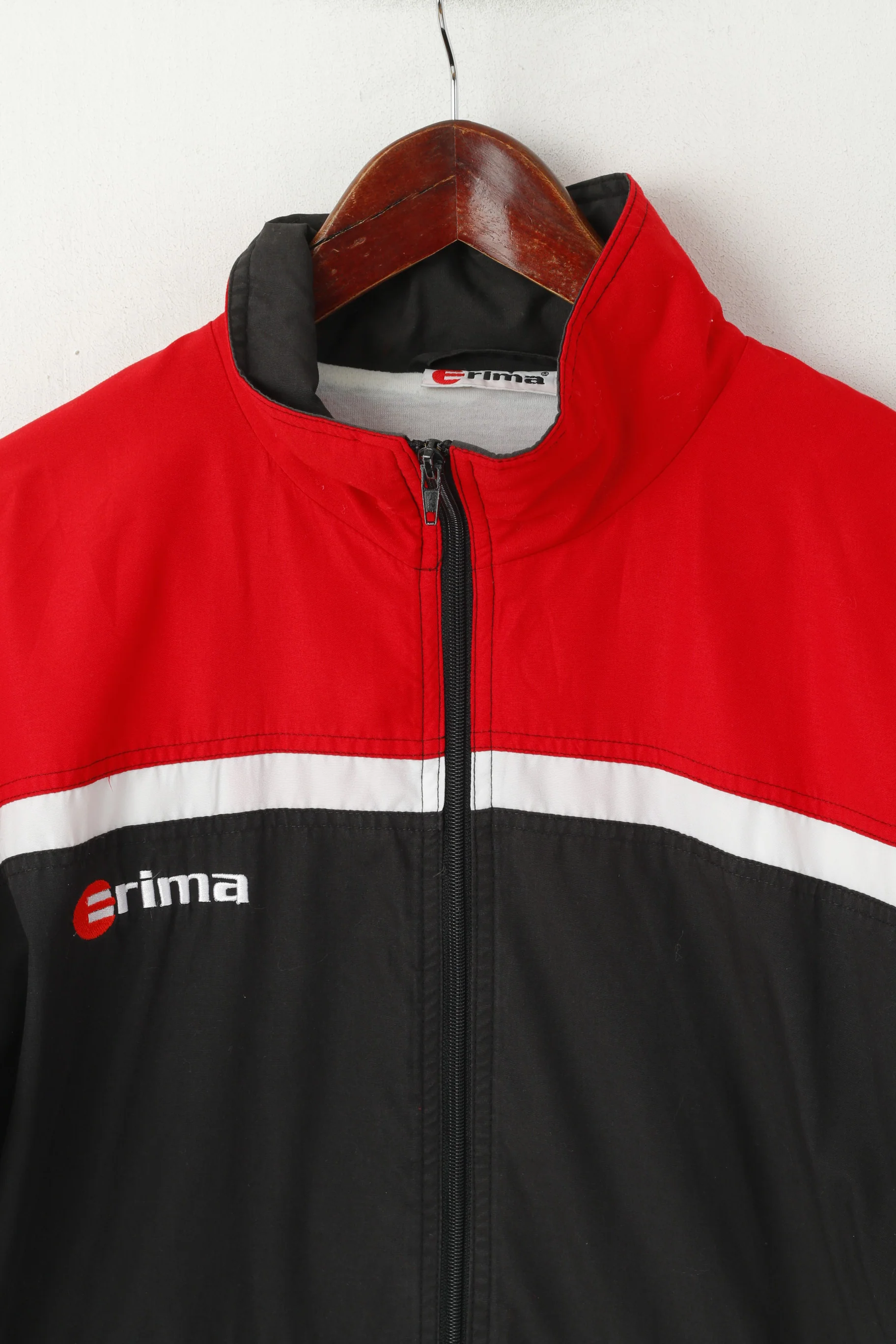 Erima Men 40/42 M Jacket Red Black Vintage Sportswear Cotton Full Zip Track Top - Image 2