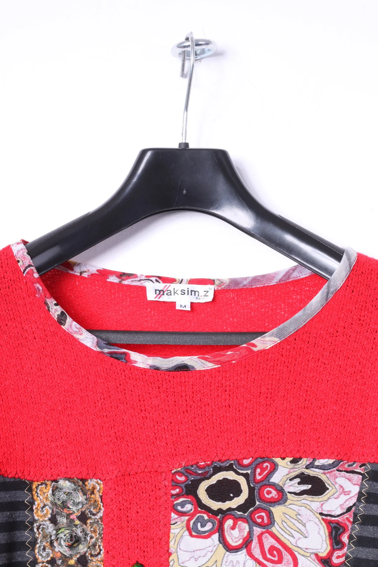 Maksim .Z Paris Womens M Jumper Red Acrylic Emroidered Abstract Sweater - Image 2