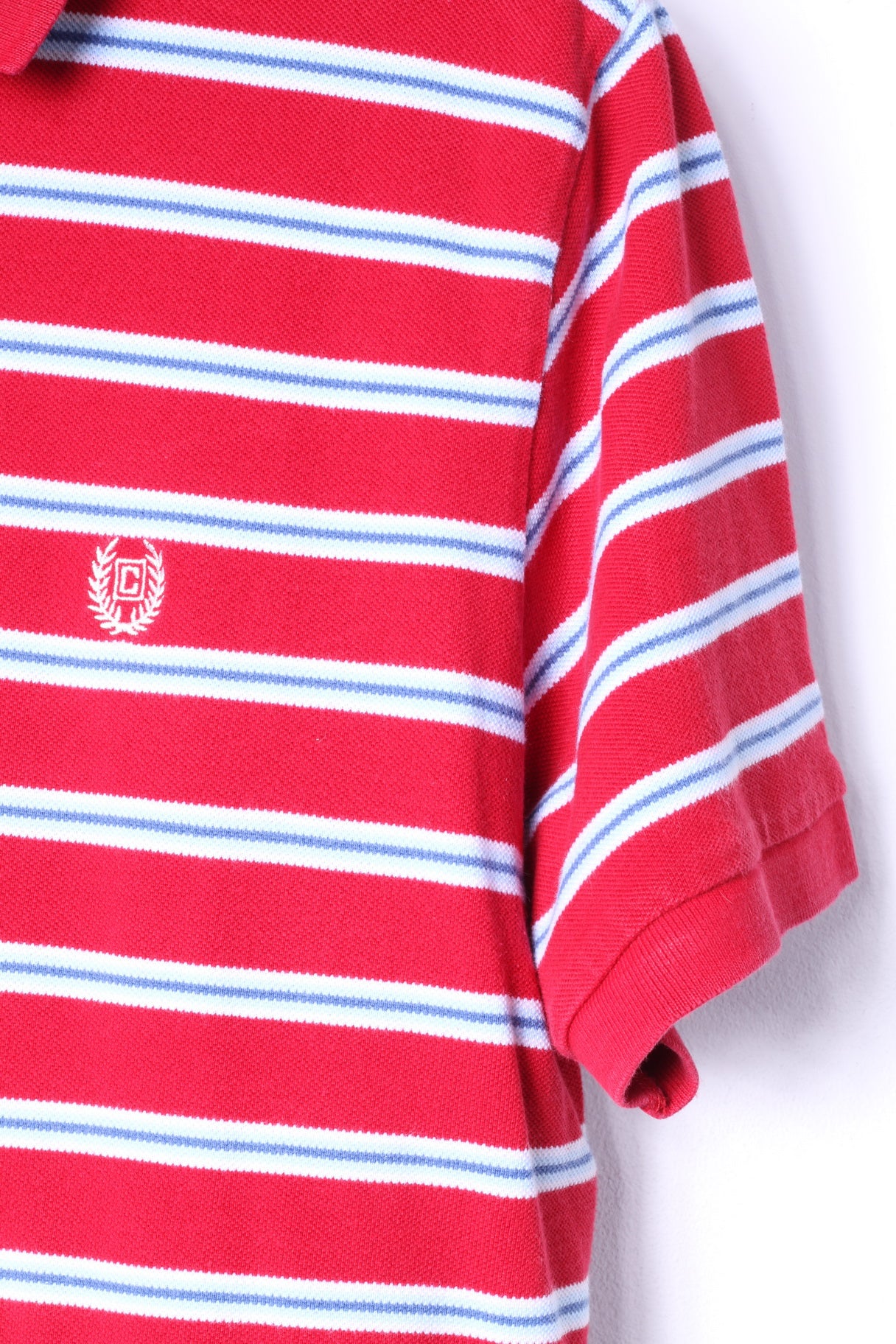 CHAPS Men XL Polo Shirt Red Cotton Striped Detailed Buttons Classic Top - Image 3