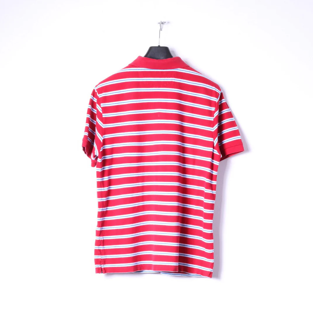 CHAPS Men XL Polo Shirt Red Cotton Striped Detailed Buttons Classic Top - Image 7