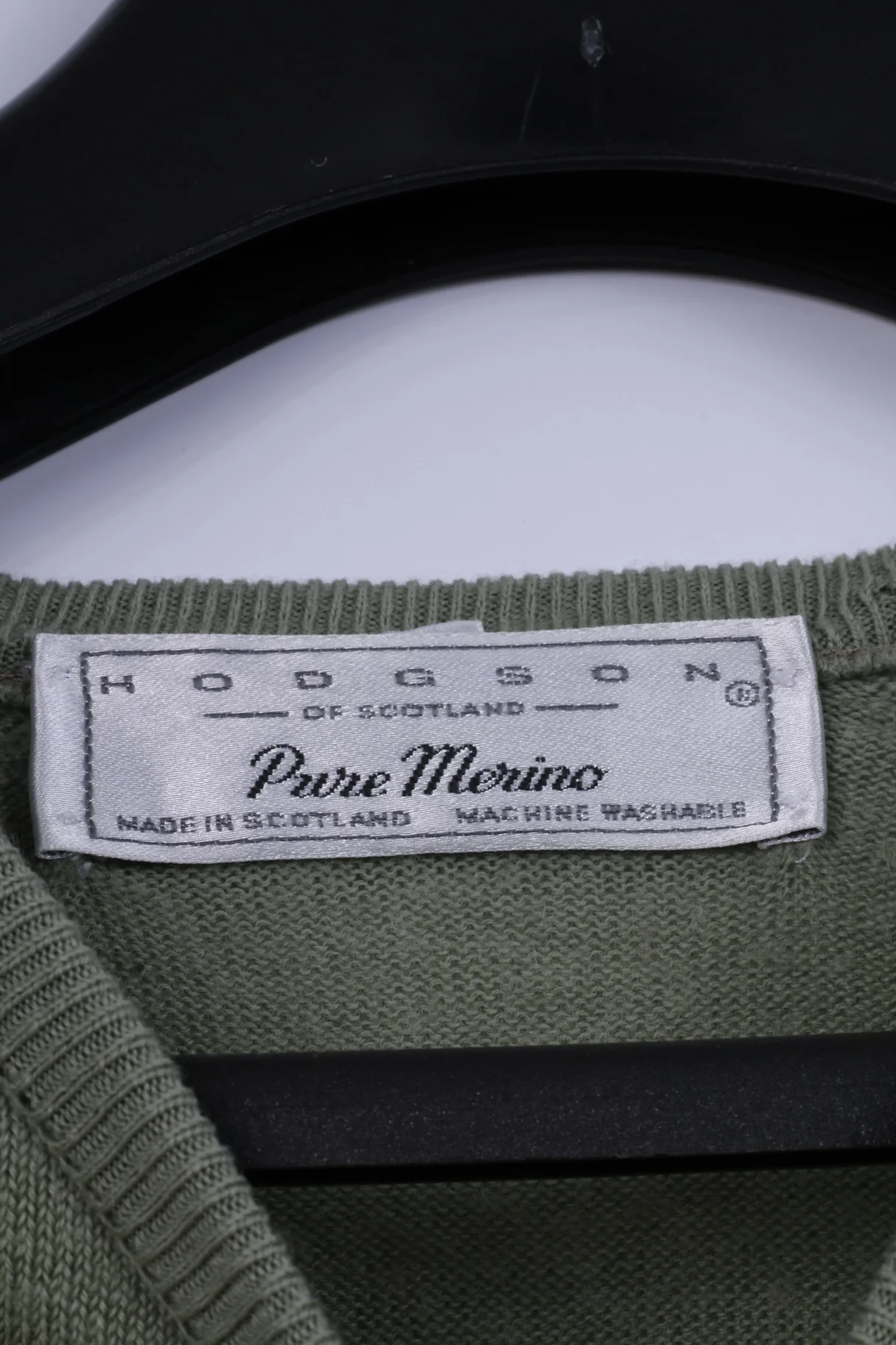 Hodgson Of Scotland Mens 38" S Jumper Green Pure Wool Crew Neck Classic Sweater - Image 4