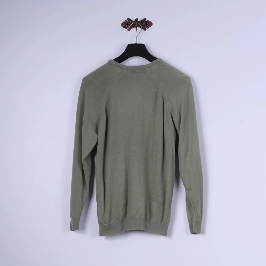 Hodgson Of Scotland Mens 38" S Jumper Green Pure Wool Crew Neck Classic Sweater - Image 6
