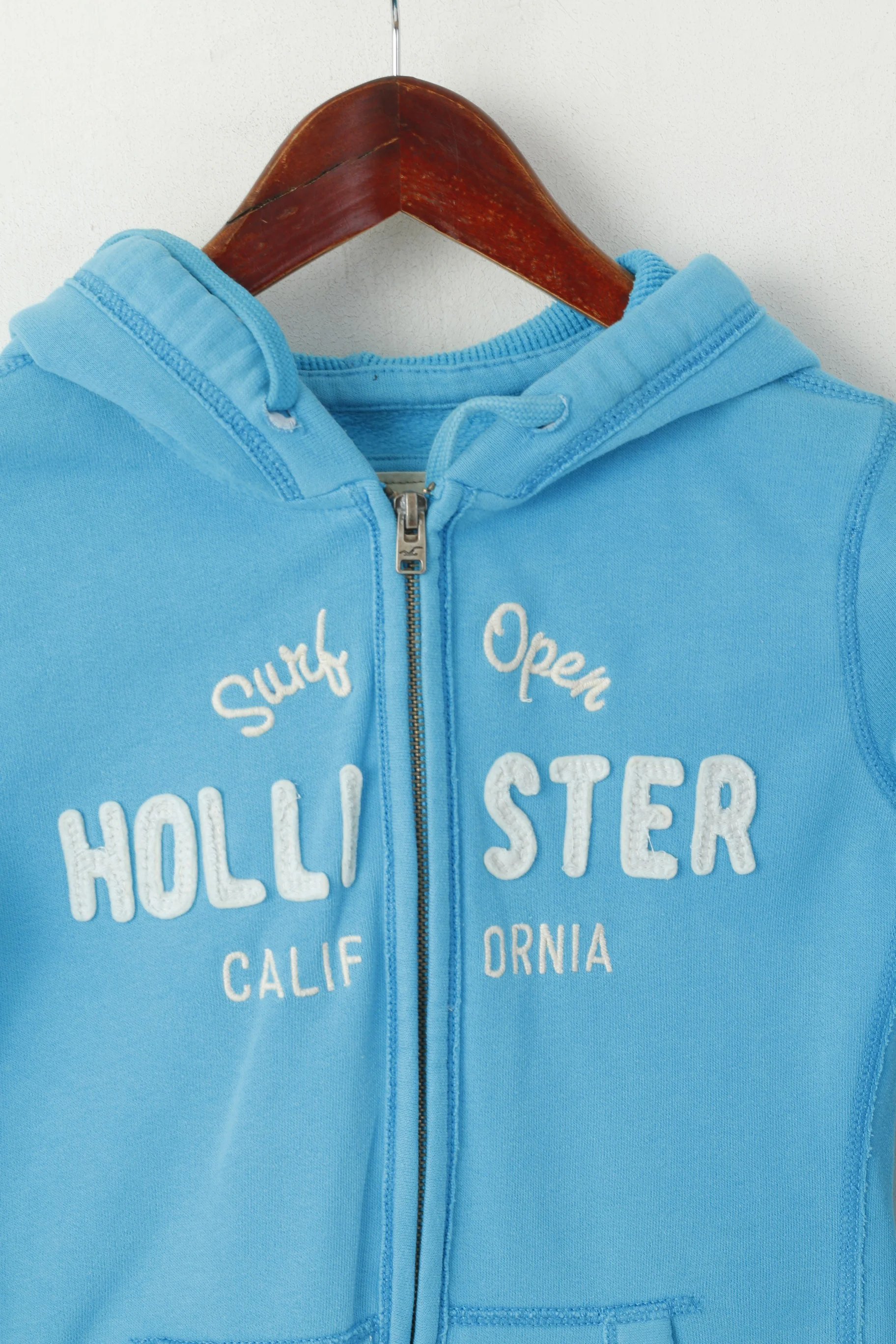 Hollister California Women XS Sweatshirt Blue Cotton Hooded Surf Open Zip Up Top - Image 2
