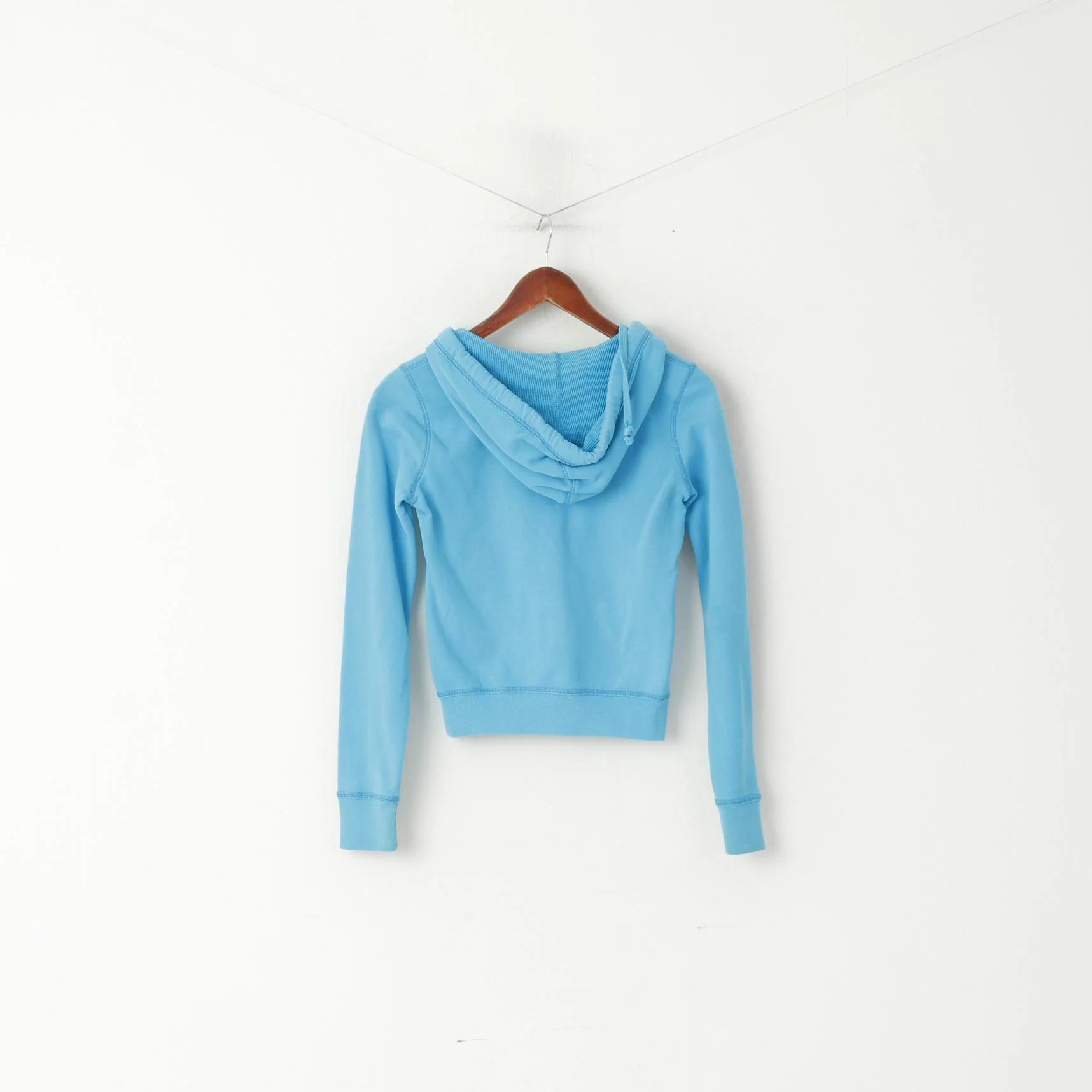 Hollister California Women XS Sweatshirt Blue Cotton Hooded Surf Open Zip Up Top - Image 6