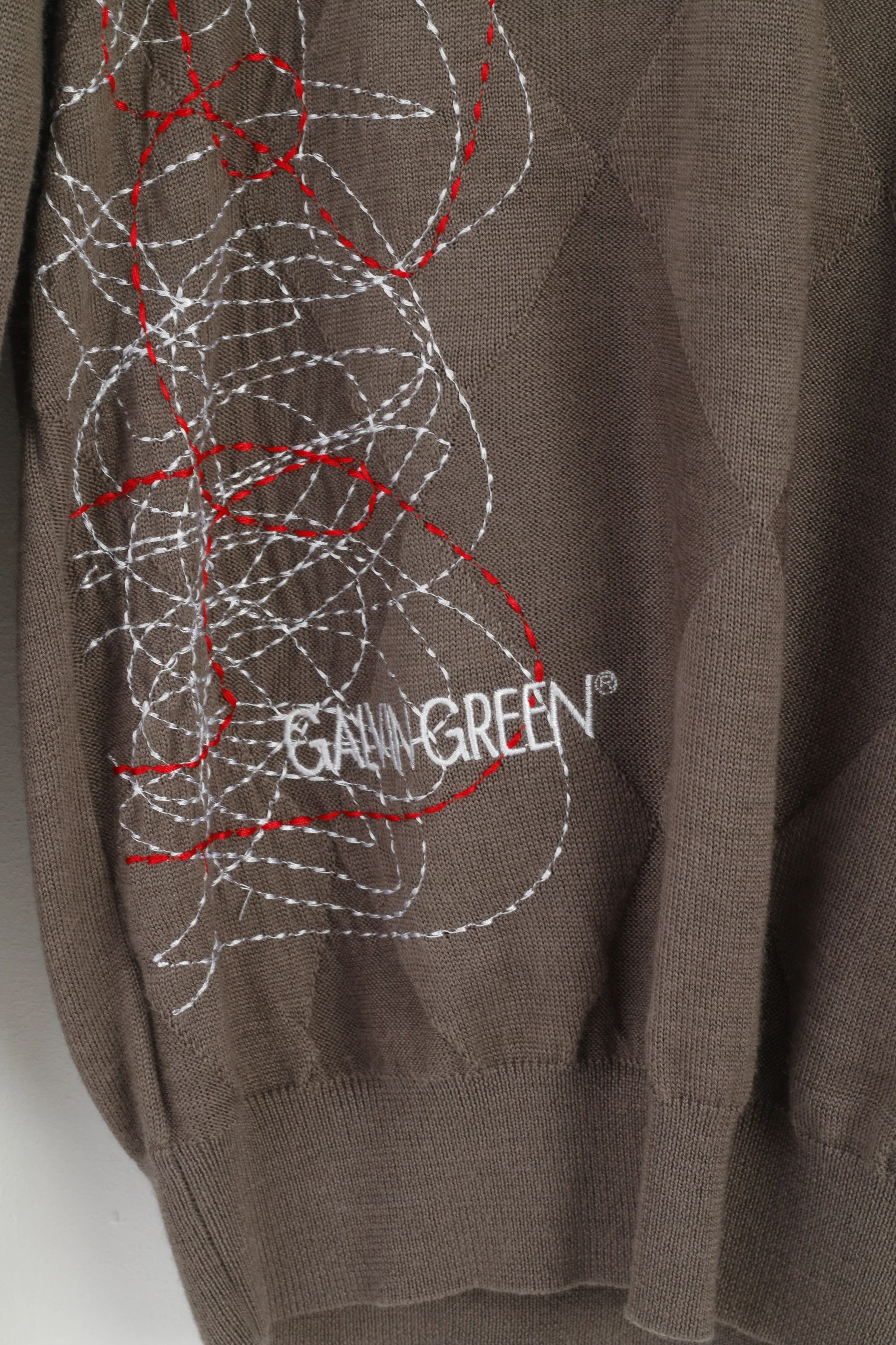 Galvin Green Men M Jumper Golf Brown V Neck Wool Emroidered Light Sweater - Image 3