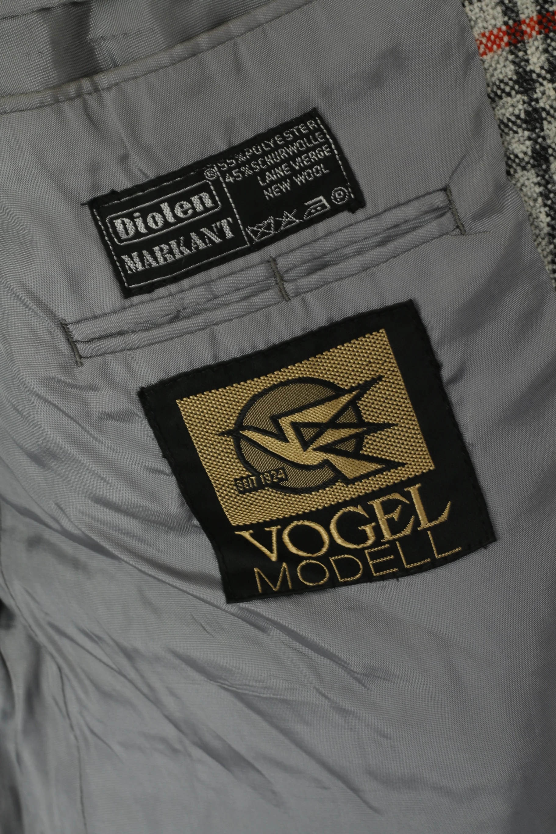 Vogel Modell Men 40 Blazer Retro Grey Check Wool Diolen Single Breasted Jacket - Image 6