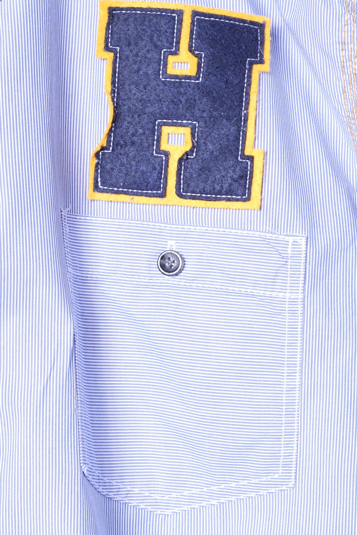 Henry Choice Jeans Mens XXL Casual Shirt Blue Striped Embroidered Long Sleeve - Image 3