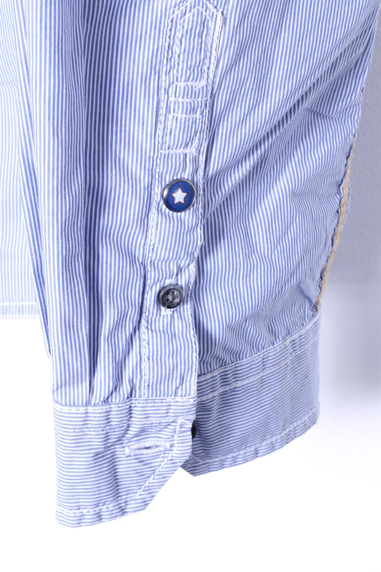 Henry Choice Jeans Mens XXL Casual Shirt Blue Striped Embroidered Long Sleeve - Image 4