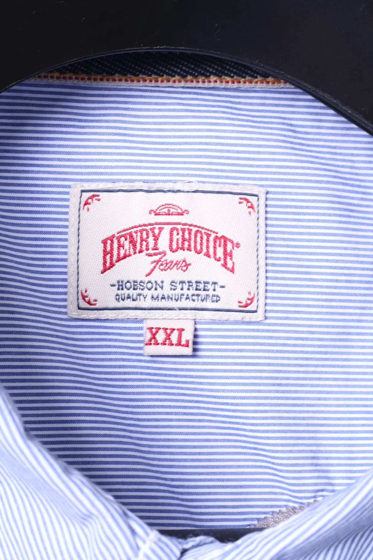 Henry Choice Jeans Mens XXL Casual Shirt Blue Striped Embroidered Long Sleeve - Image 6