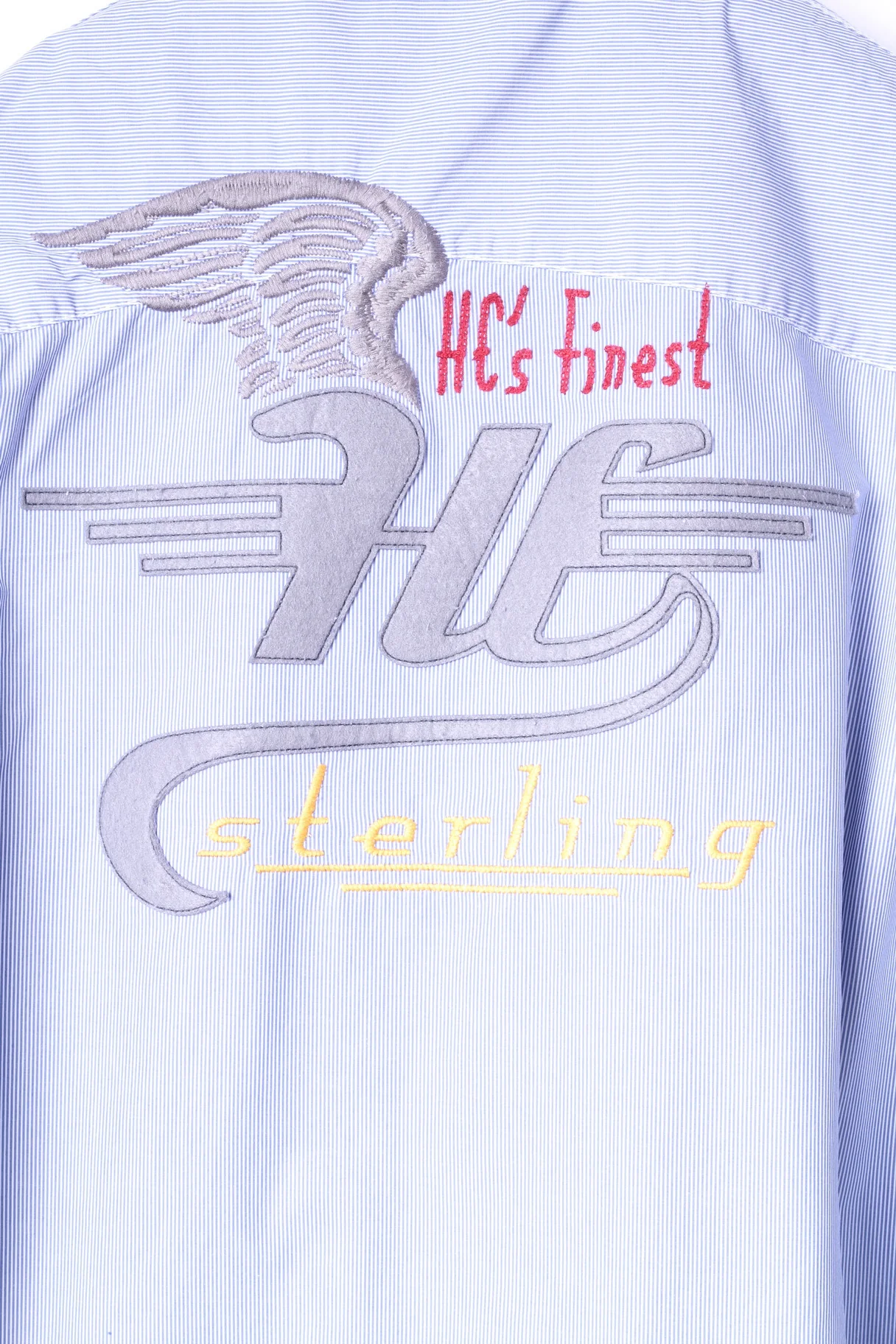 Henry Choice Jeans Mens XXL Casual Shirt Blue Striped Embroidered Long Sleeve - Image 8