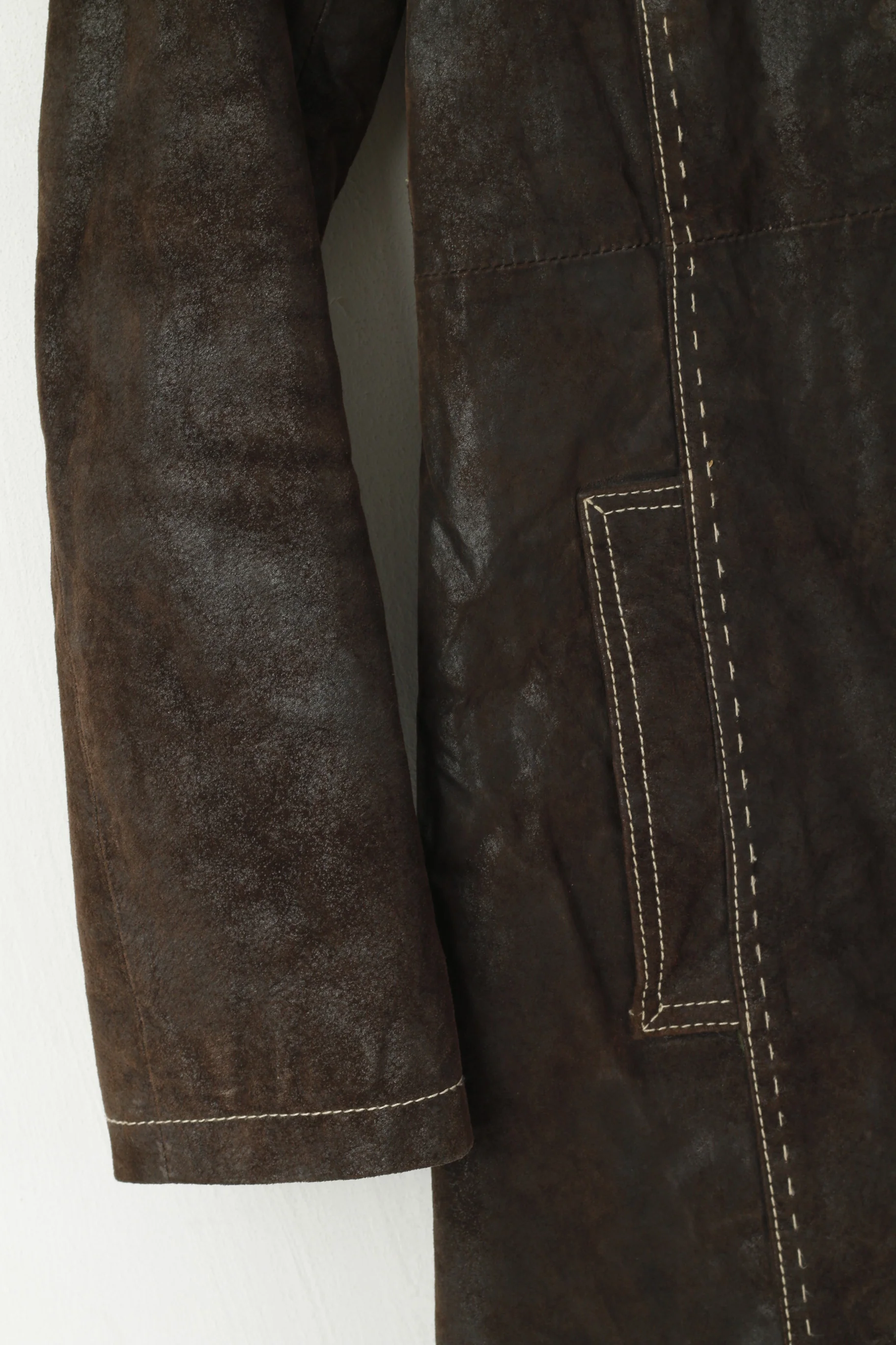 Monnari Women 36 S Leather Jacket Brown Vintage Single Breasted Shiny Coat - Image 3